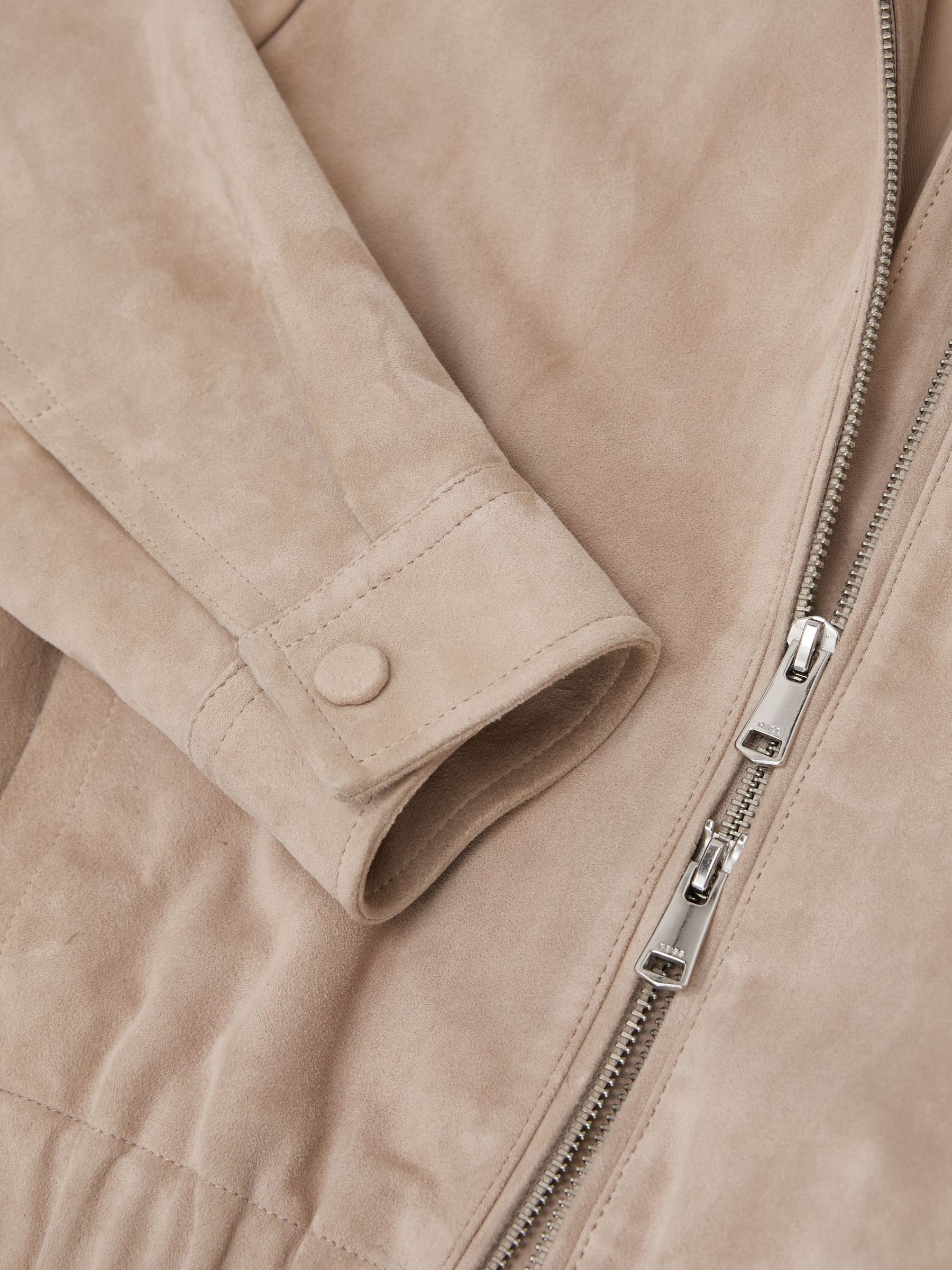 Suede Cropped Bomber Jacket in Neutral - Image 7 of 7