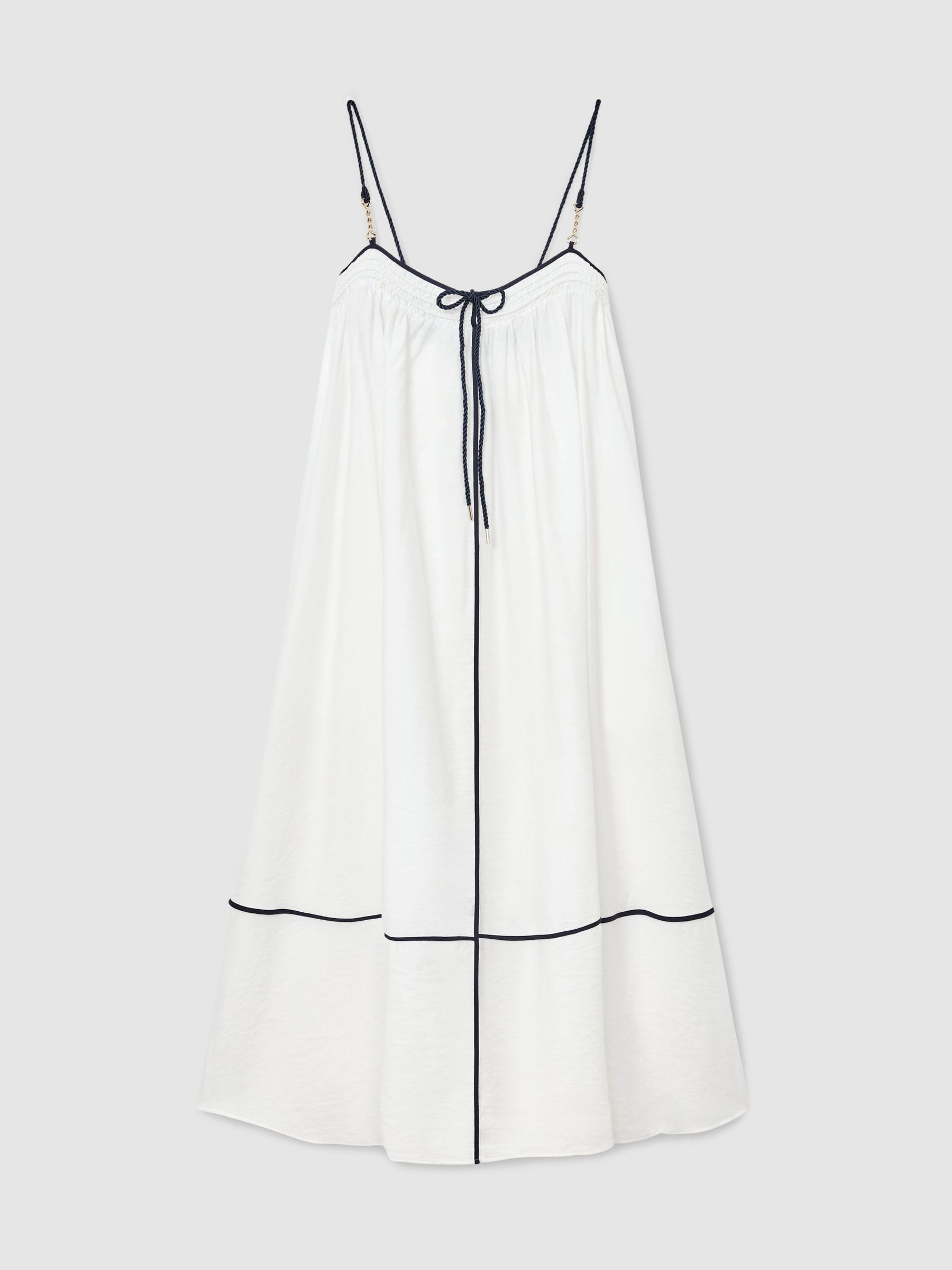 Tipped Tie-Detail Midi Beach Dress in Ivory/Navy - Image 2 de 6 Tipped Tie-Detail Midi Beach Dress in Ivory/Navy - Image 2 de 6