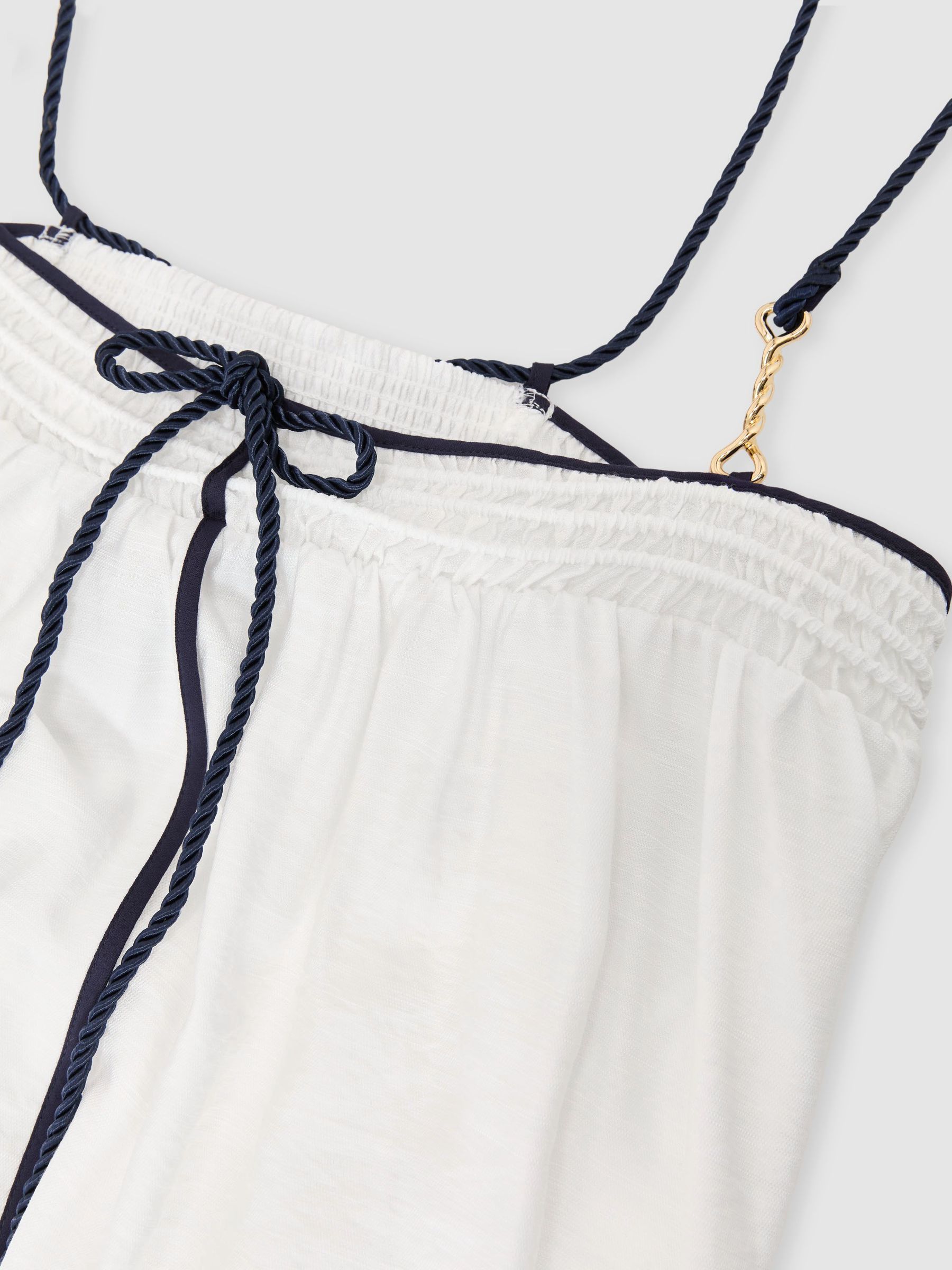 Tipped Tie-Detail Midi Beach Dress in Ivory/Navy - Image 6 de 6