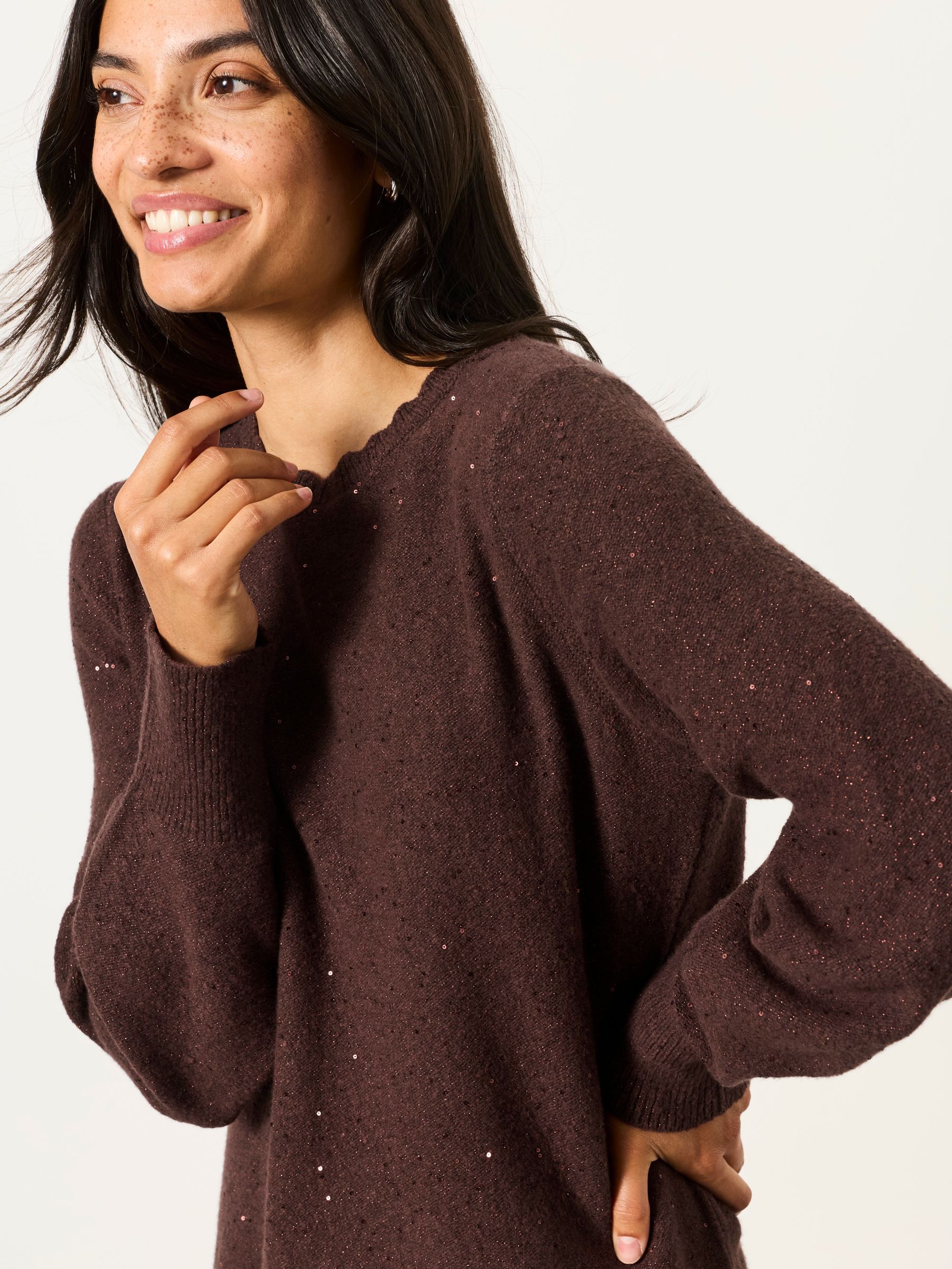 Skylar Chocolate Brown Petite Knitted Dress - Image 4 of 5