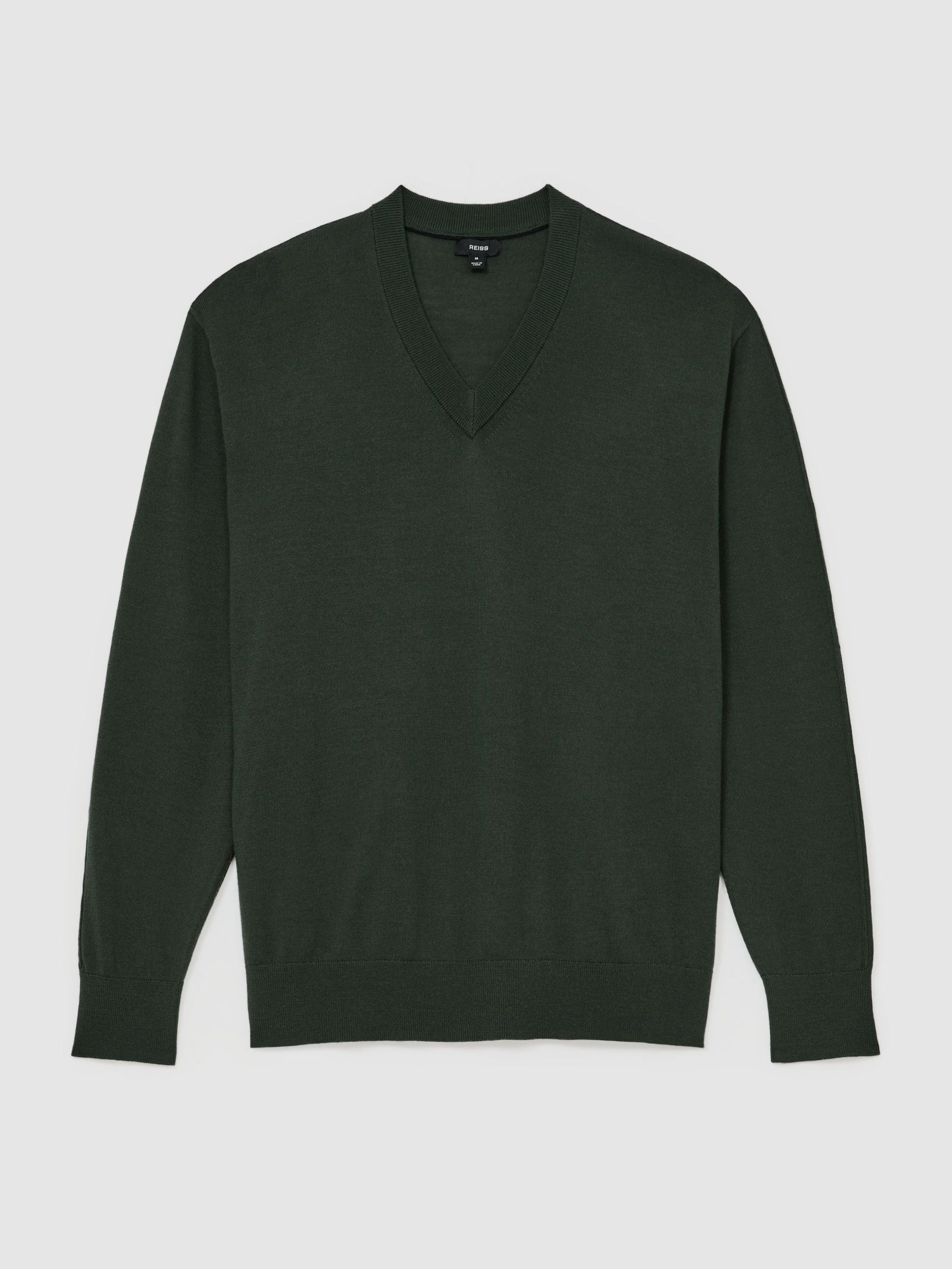Merino Wool V-Neck Jumper in Dark Green - Obrázek 2 z 6