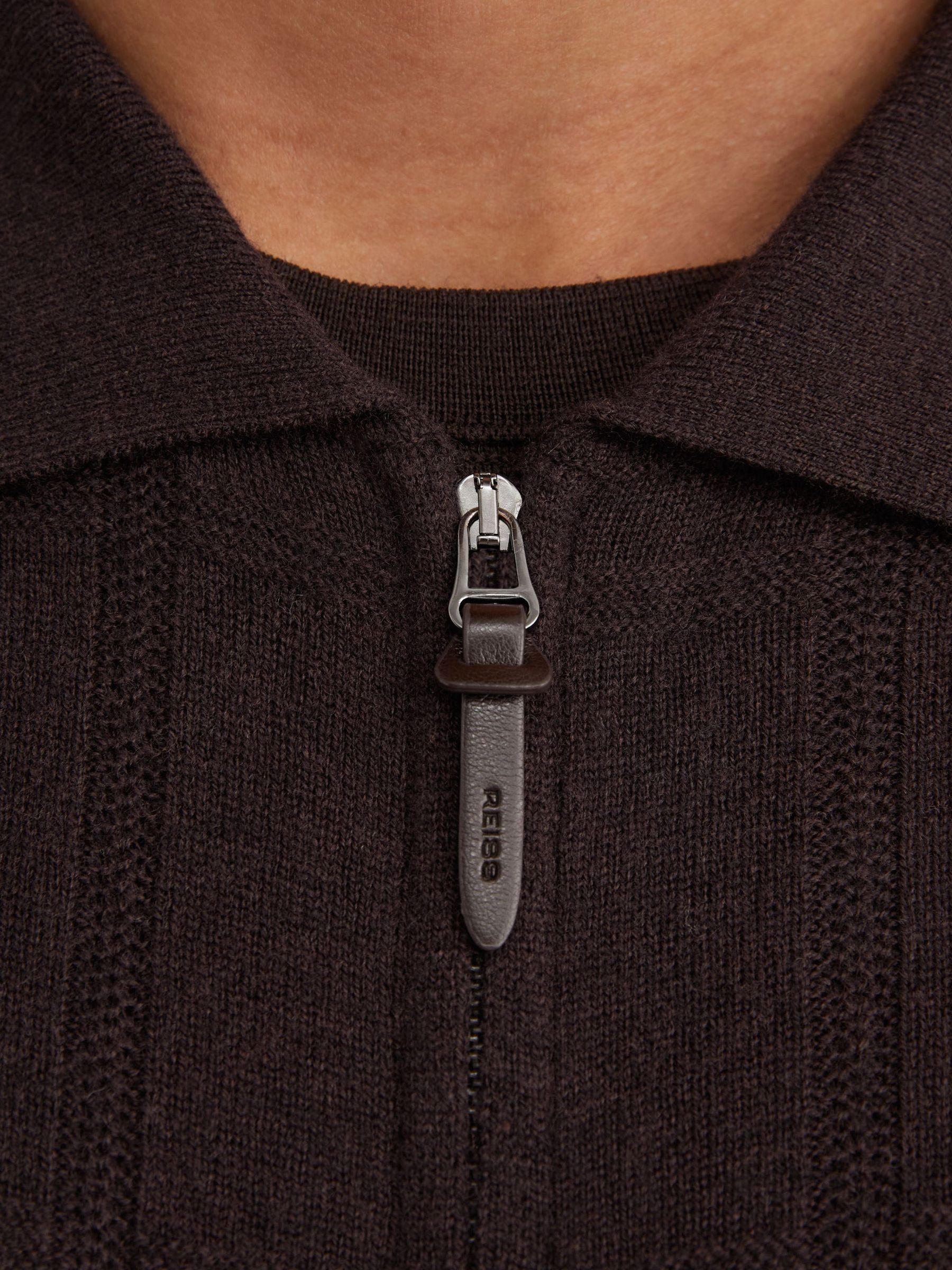 Wool Check-Textured Zip-Through Cardigan in Dark Brown - Image 3 of 6