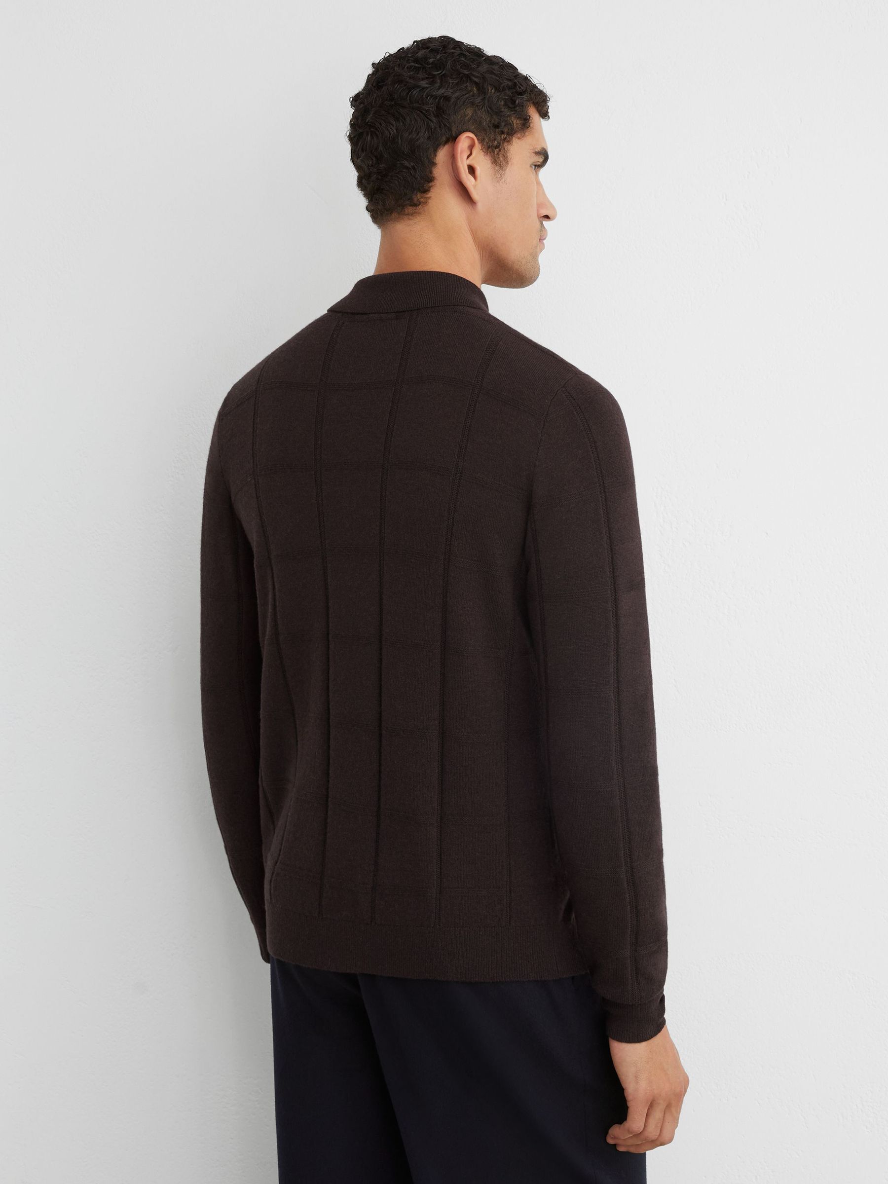Wool Check-Textured Zip-Through Cardigan in Dark Brown - Image 5 of 6