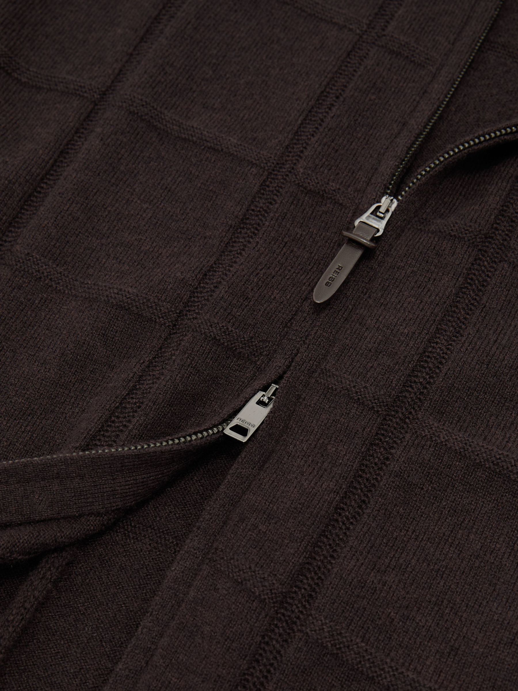 Wool Check-Textured Zip-Through Cardigan in Dark Brown - Image 6 of 6