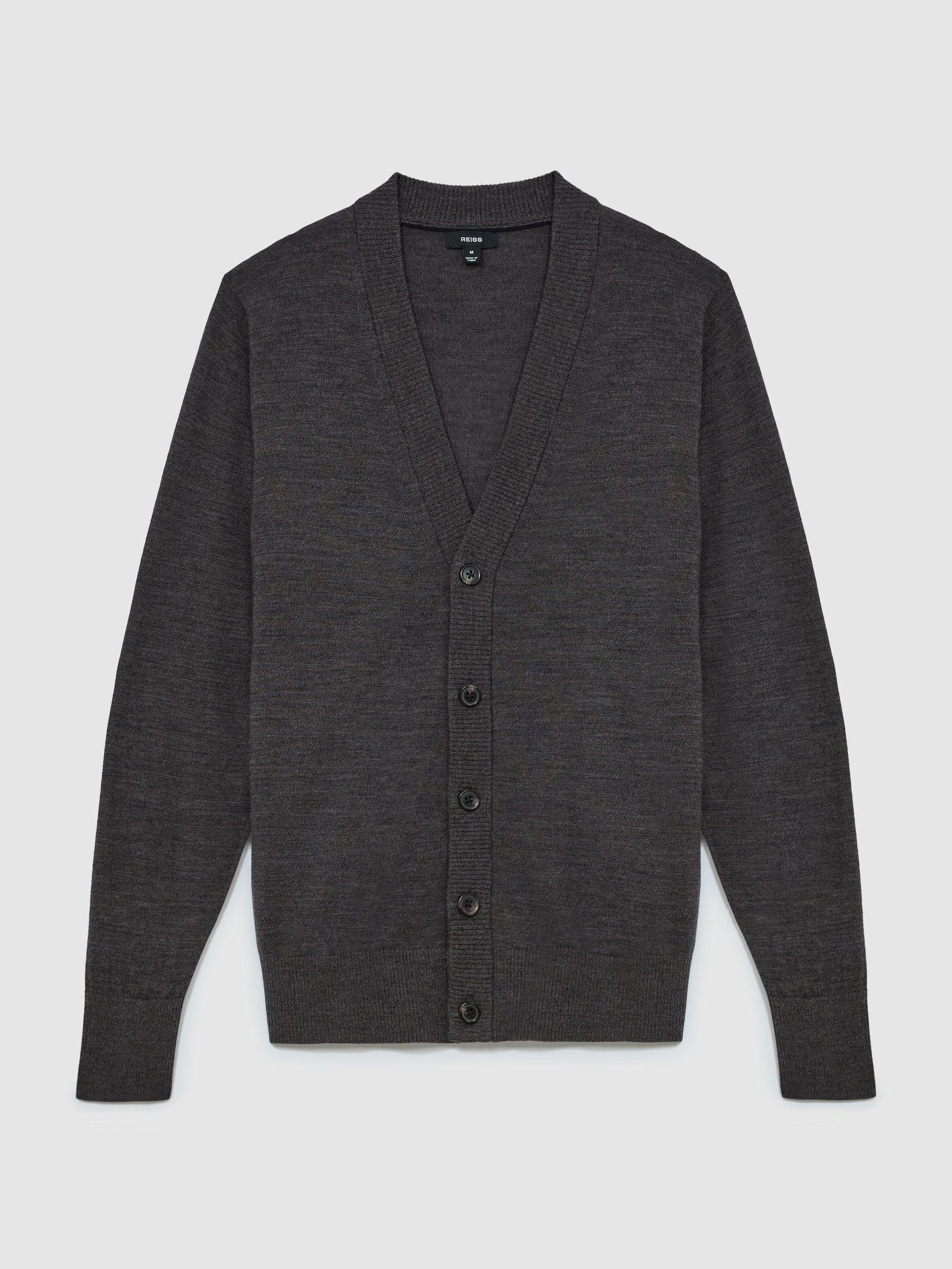 Cardigan z merino vlny s výstřihem do V v tmavě hnědé barvě - Obrázek 2 z 7