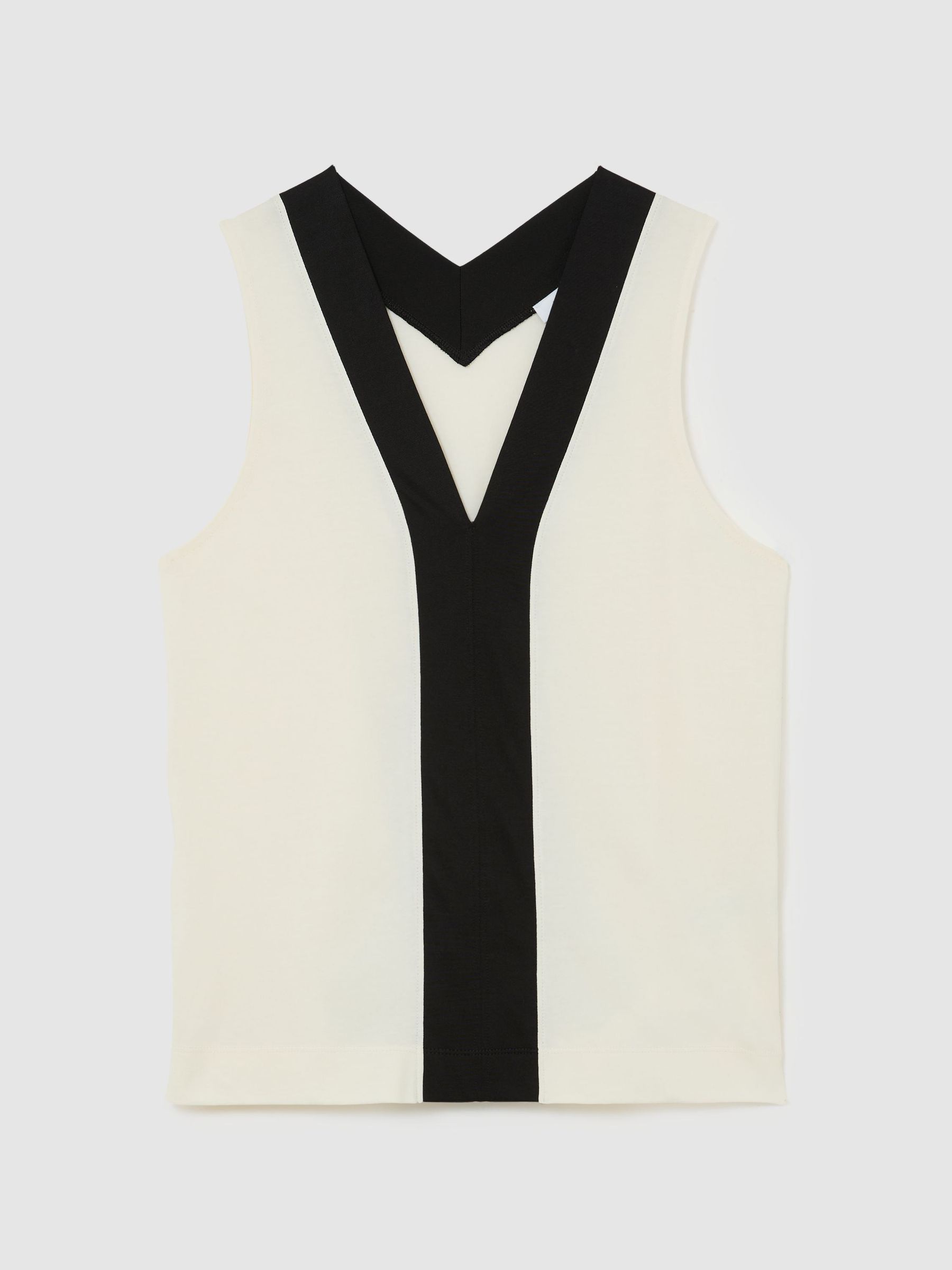 Colour-Block V-Neck Shell Top in Ivory/Black - Image 2 of 6