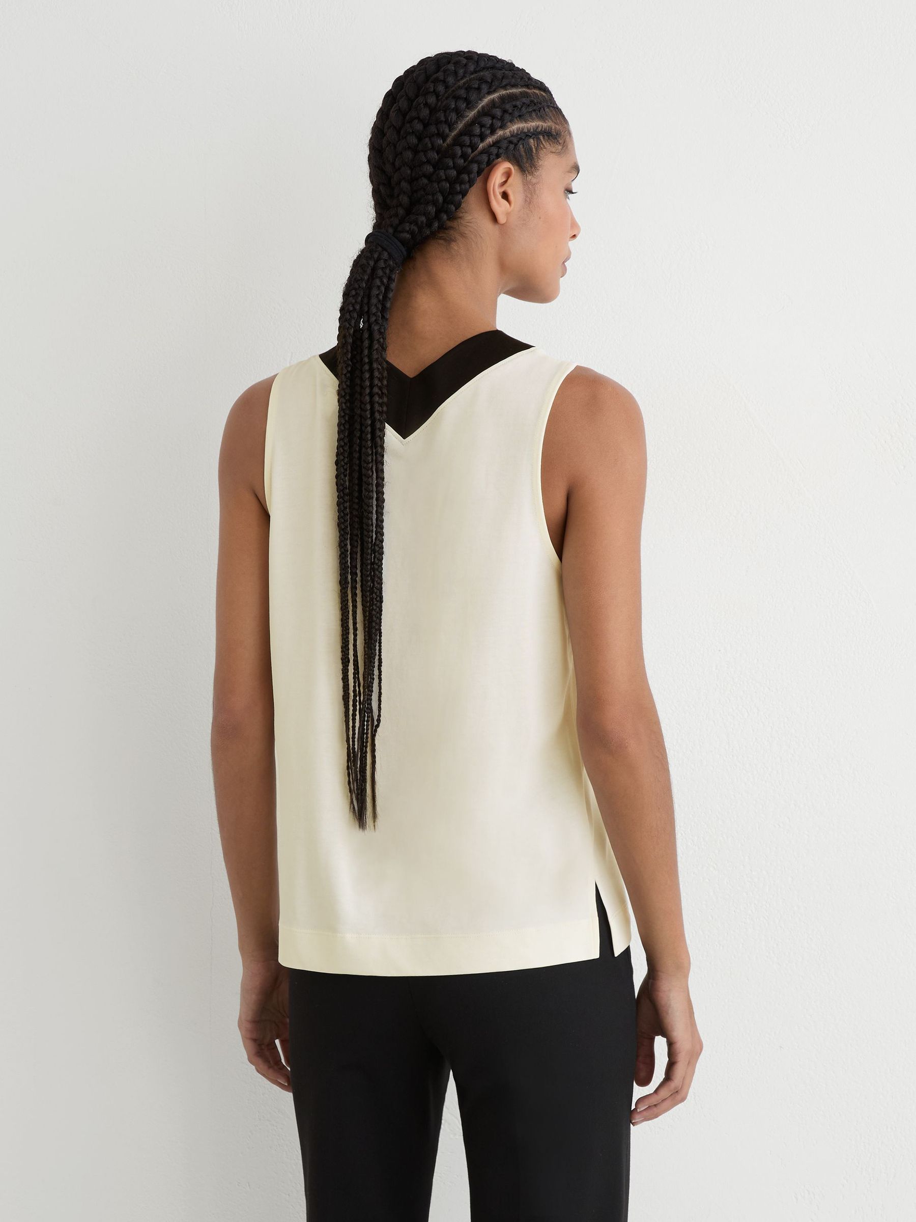 Colour-Block V-Neck Shell Top in Ivory/Black - Image 4 of 6