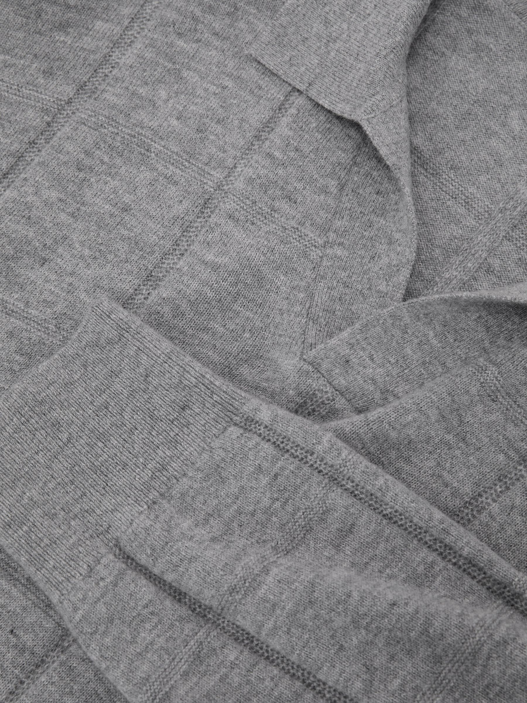 Wool Square-Textured Open-Collar Polo Jumper in Grey - Image 6 of 6