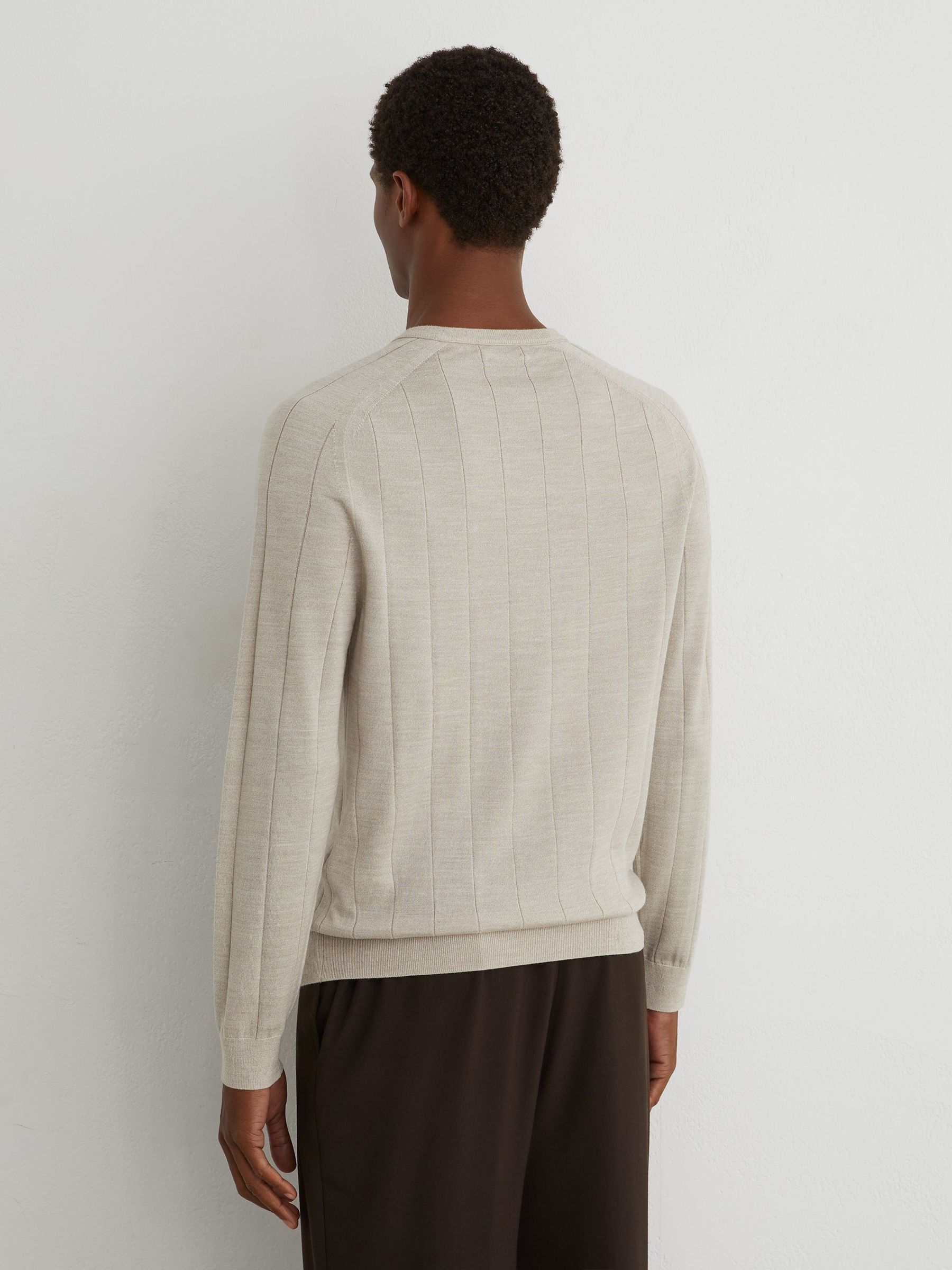 Merino Wool Wide-Rib Henley Jumper in Stone Mouline - Image 4 of 7