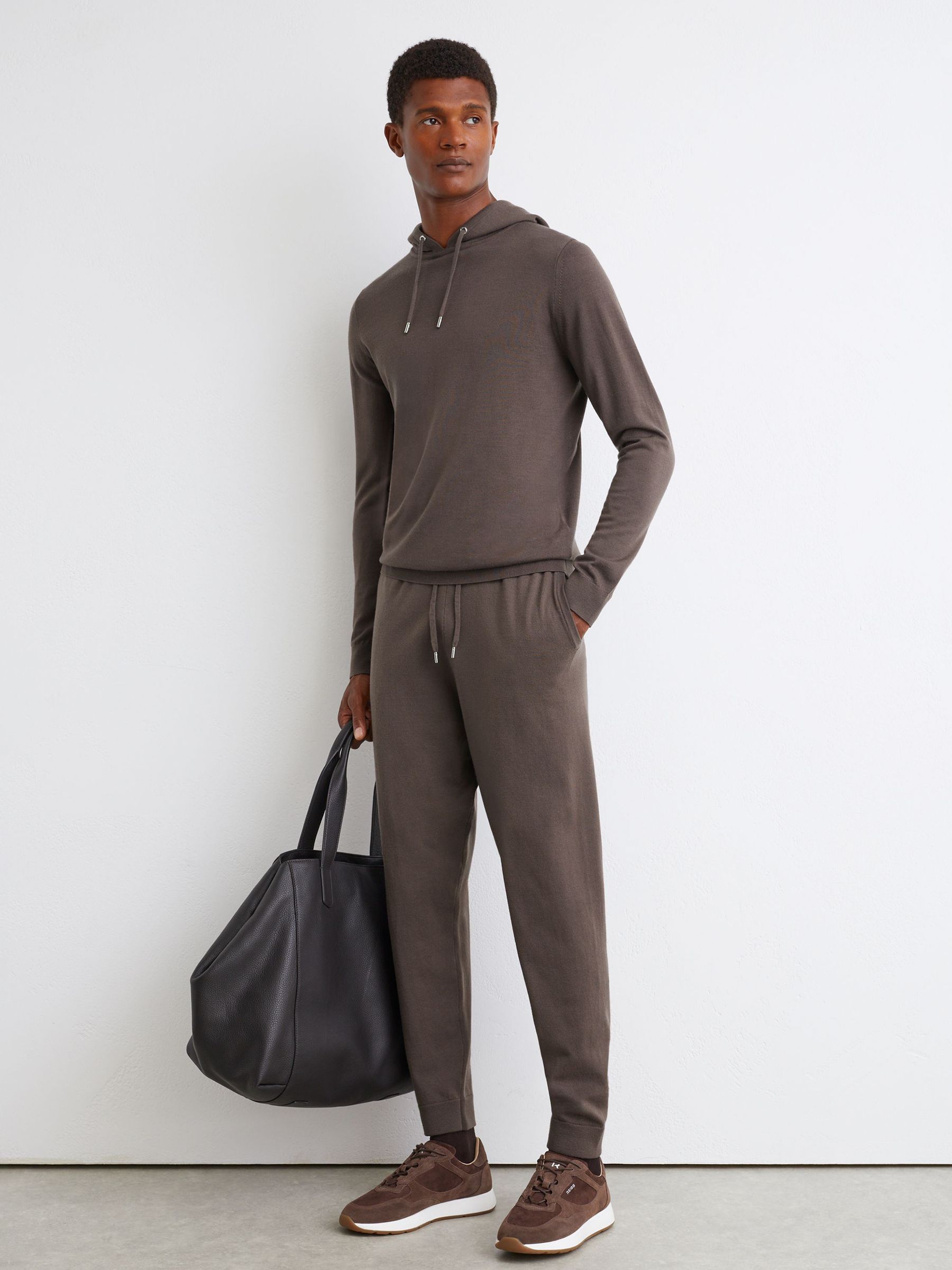 Merino Wool Drawstring Hoodie in Ridge Brown - Image 1 of 6
