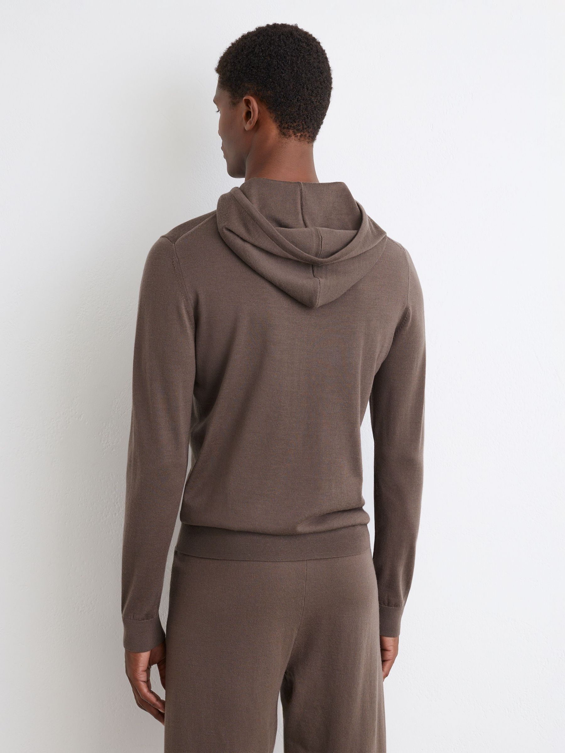 Merino Wool Drawstring Hoodie in Ridge Brown - Image 4 of 6