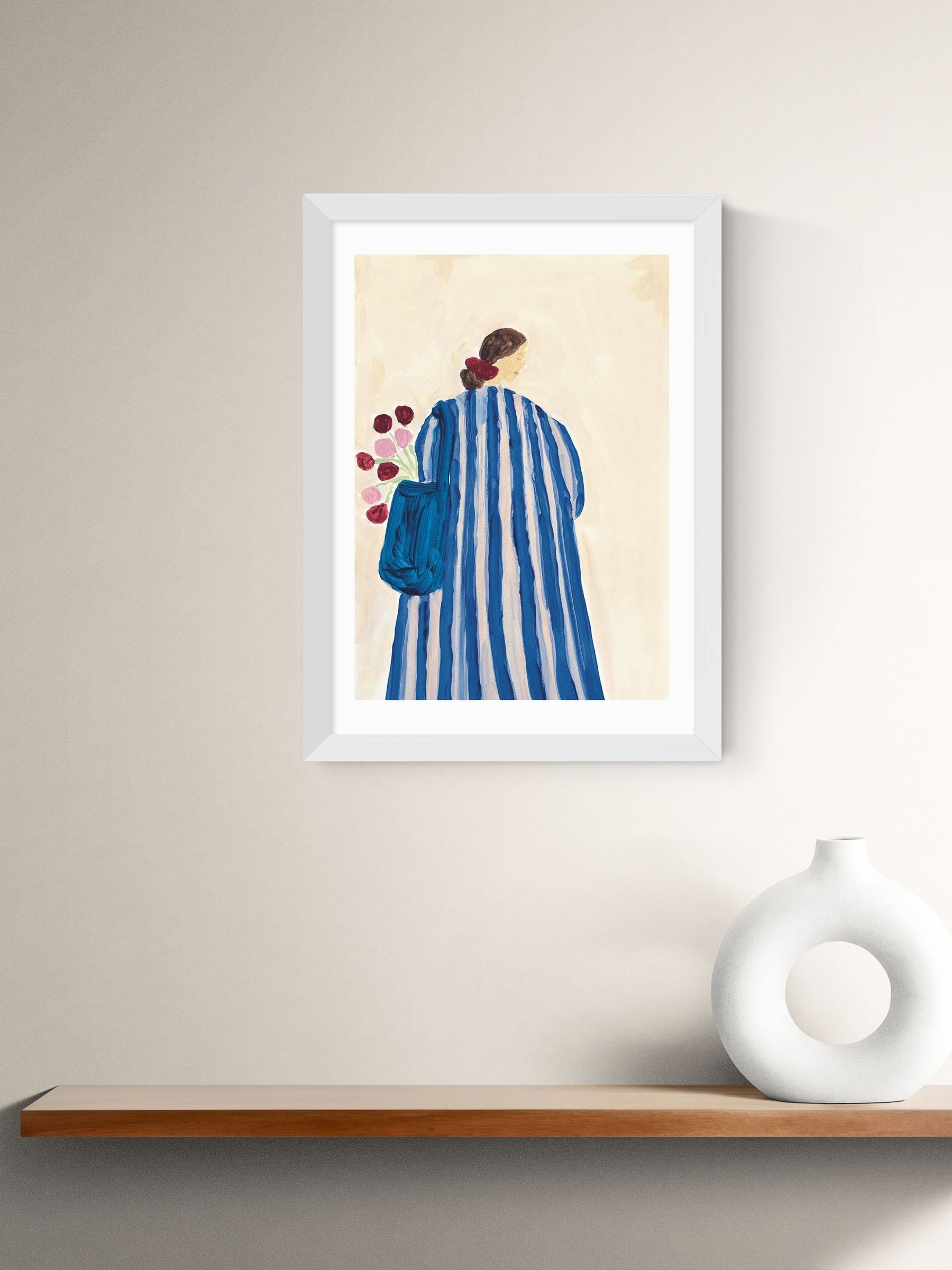 East End Prints White Lady With Flowers Wall Art Print by She Snacks and Paints - Image 1 of 2