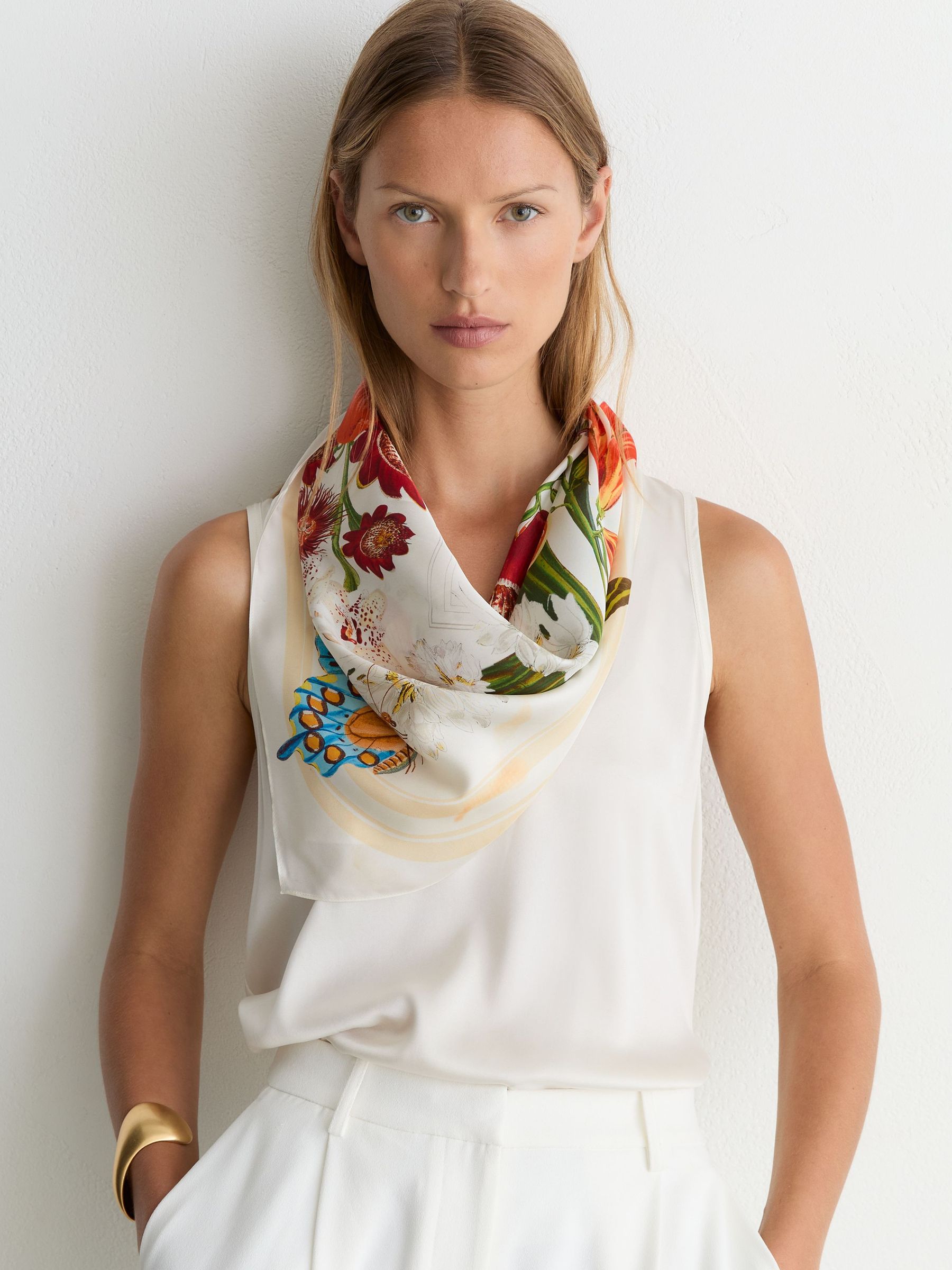 Reiss | NYBG Silk Floral-Print Square Scarf in Multi - Image 1 of 6