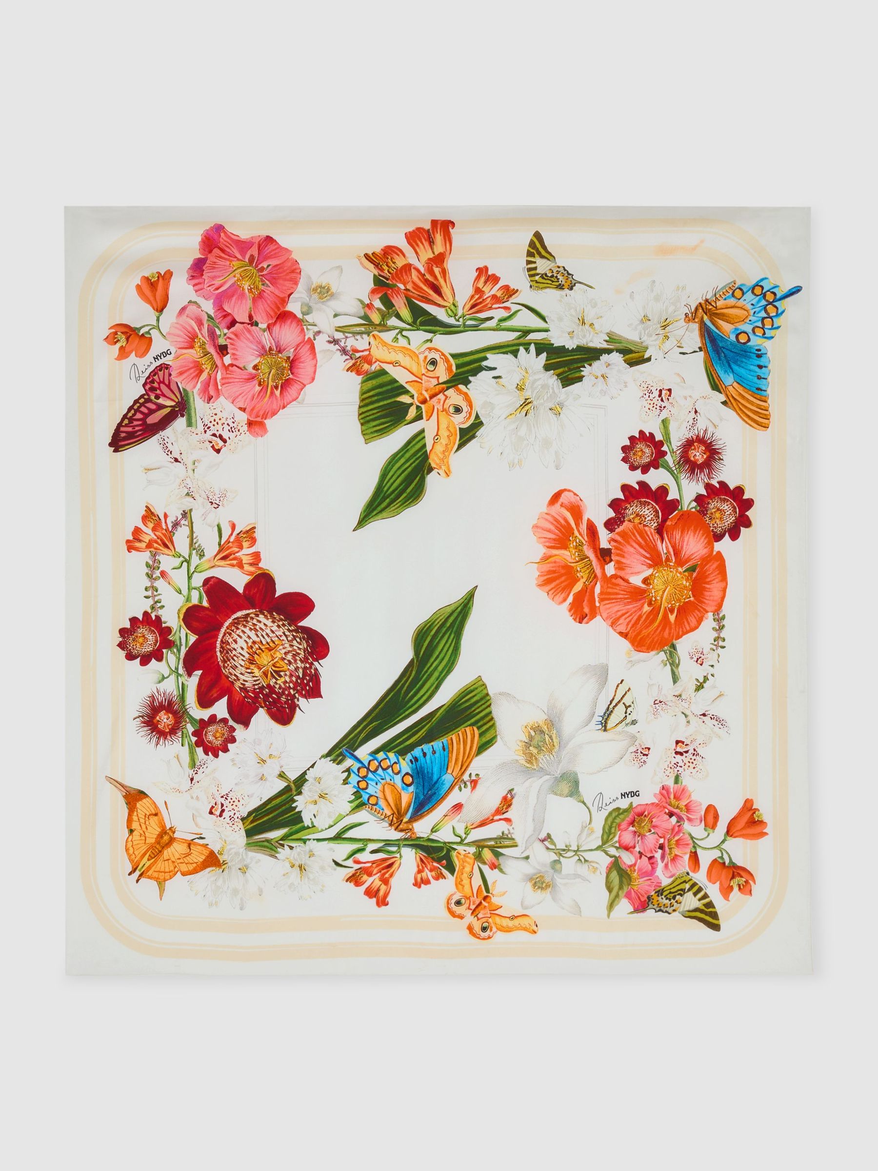 Reiss | NYBG Silk Floral-Print Square Scarf in Multi - Image 2 of 6 Reiss | NYBG Silk Floral-Print Square Scarf in Multi - Image 2 of 6