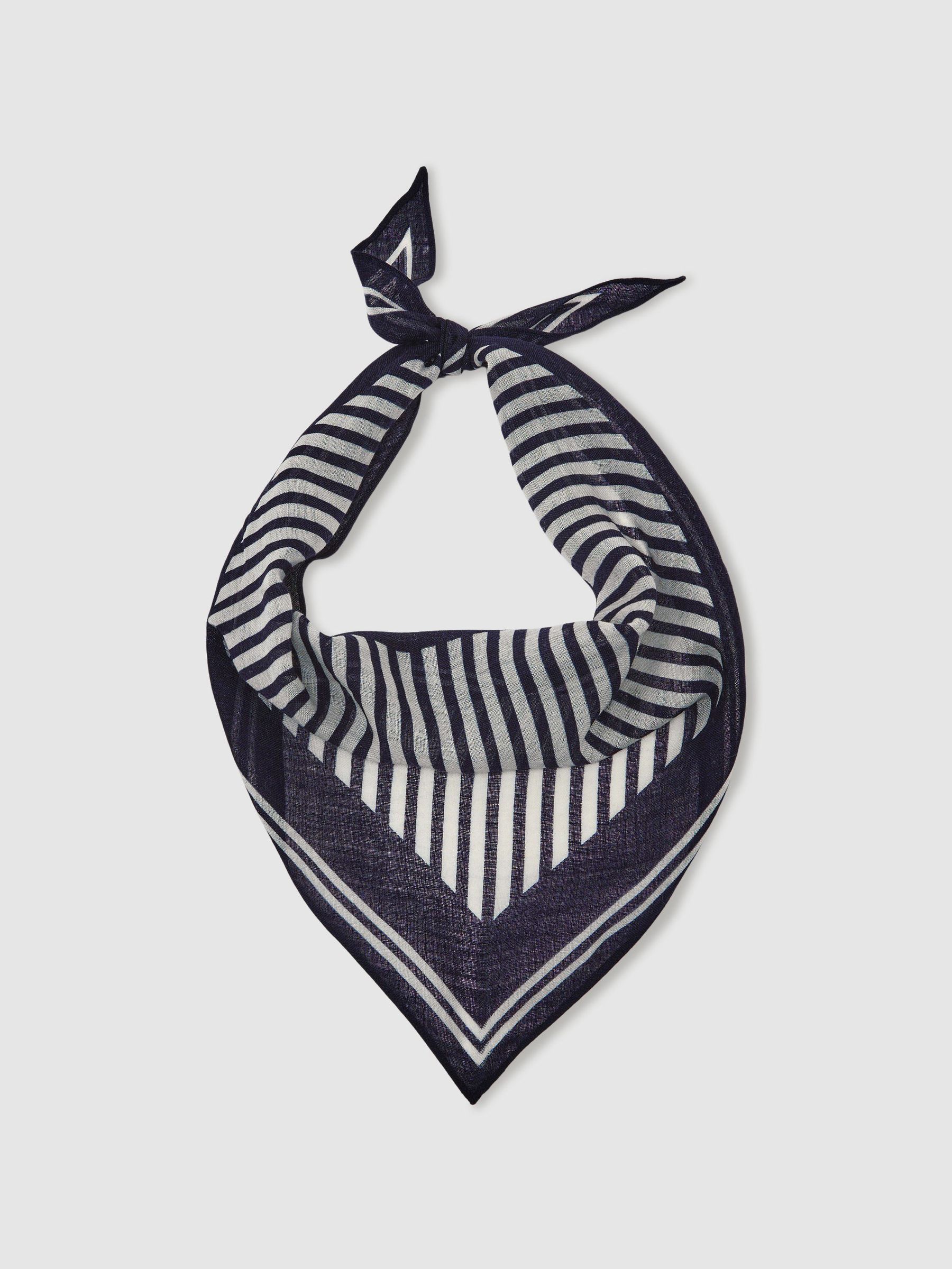 Wool-Silk Stripe Triangle Scarf in Navy/White - Image 1 of 4