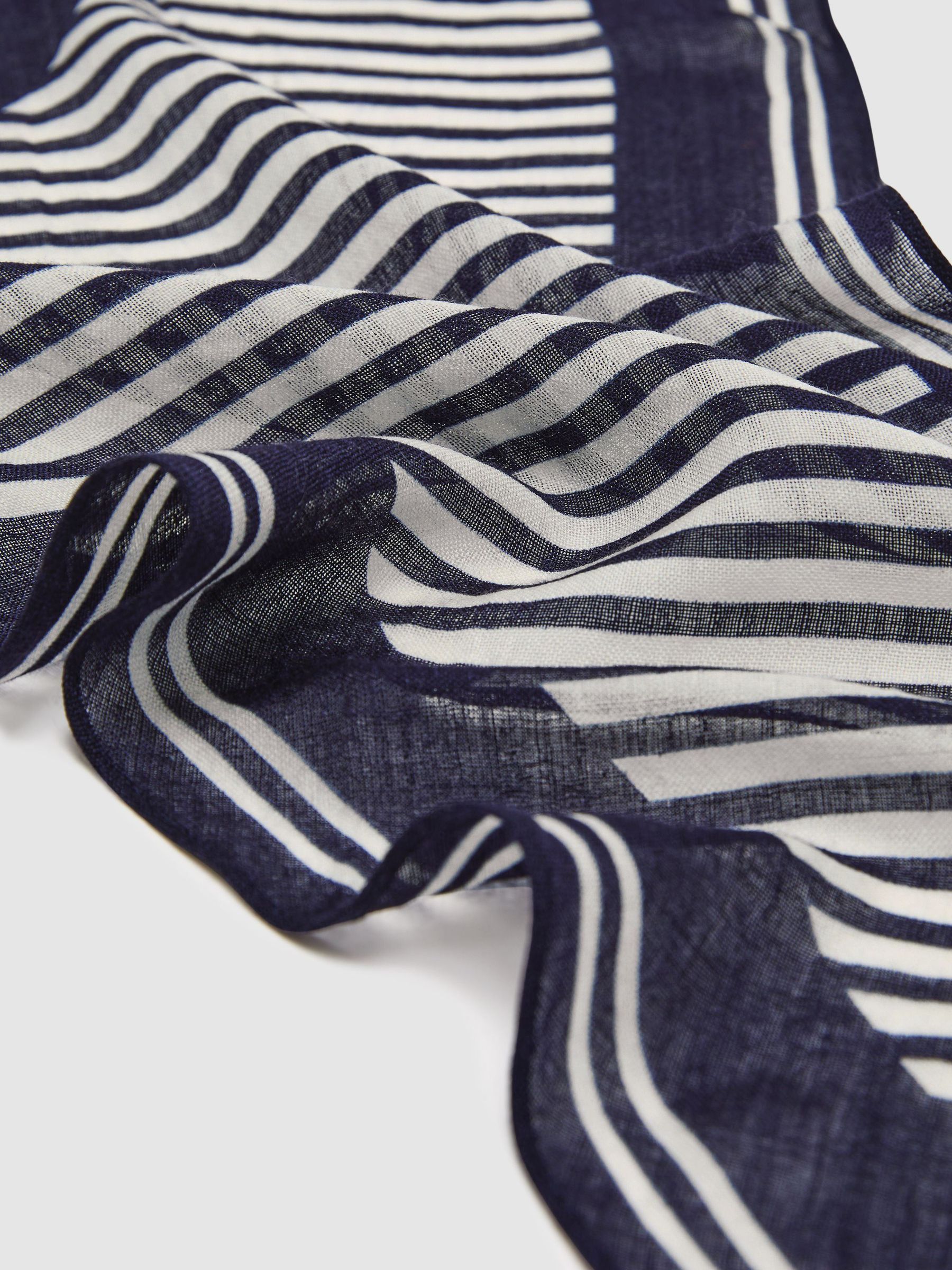 Wool-Silk Stripe Triangle Scarf in Navy/White - Image 4 of 4