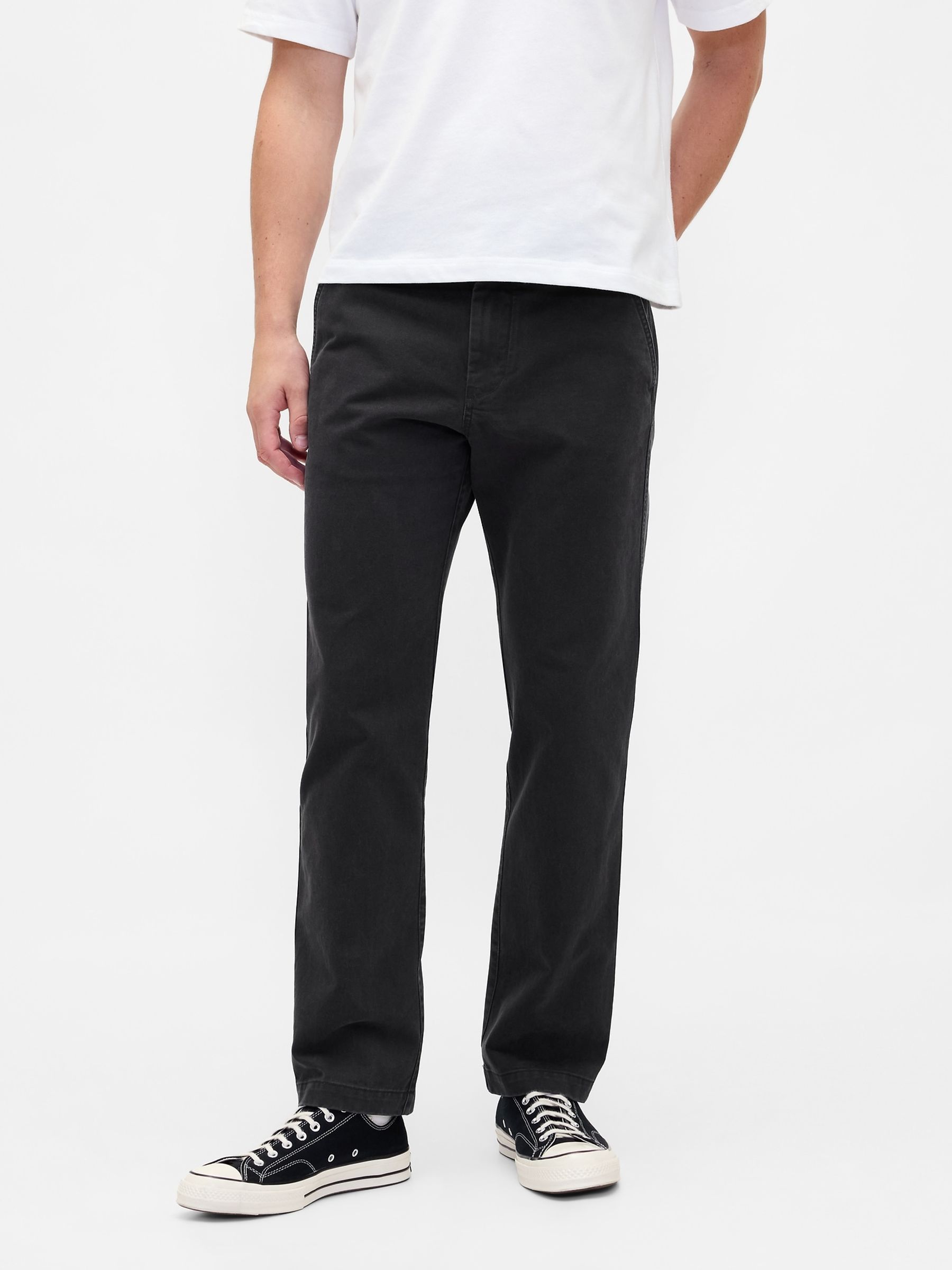 Black Heavyweight Twill Relaxed Straight Chinos - Image 1 of 5
