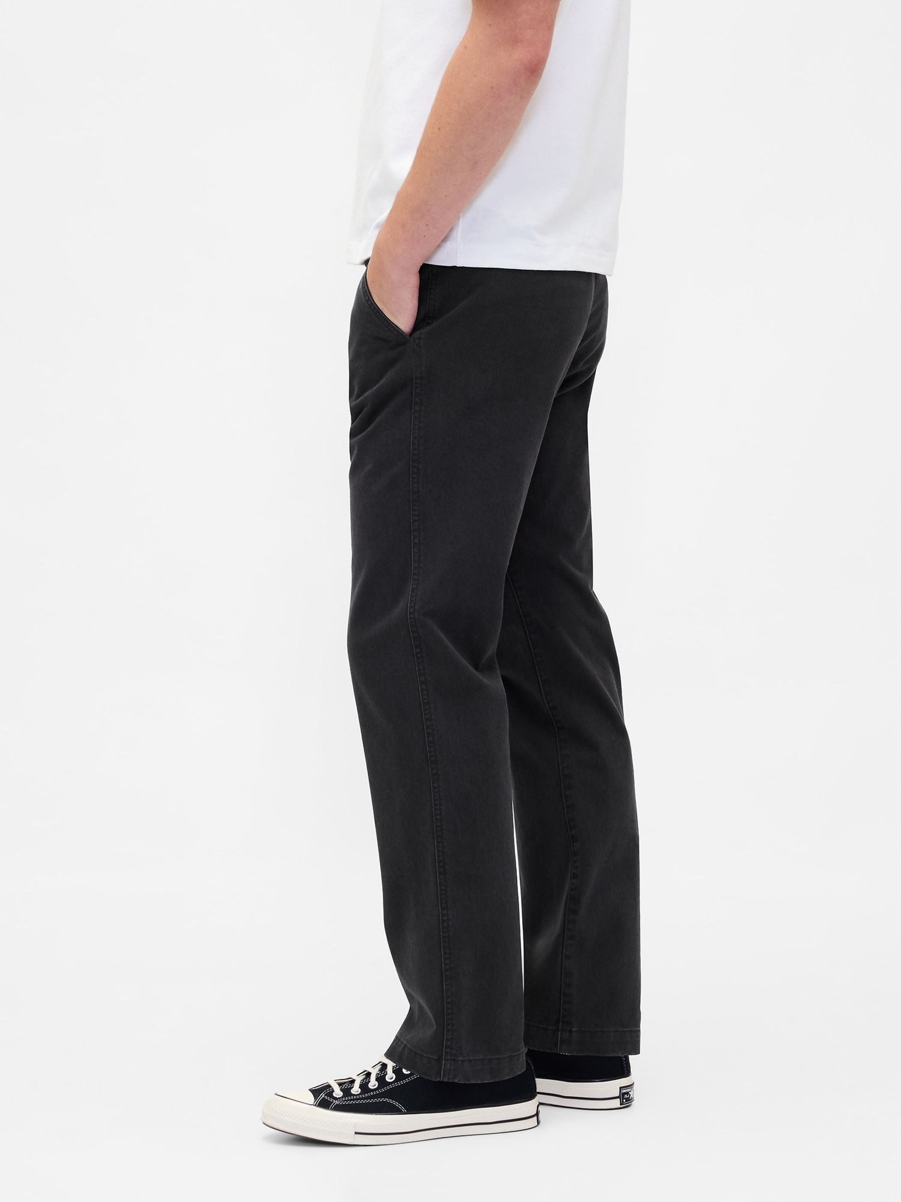 Black Heavyweight Twill Relaxed Straight Chinos - Image 3 of 5