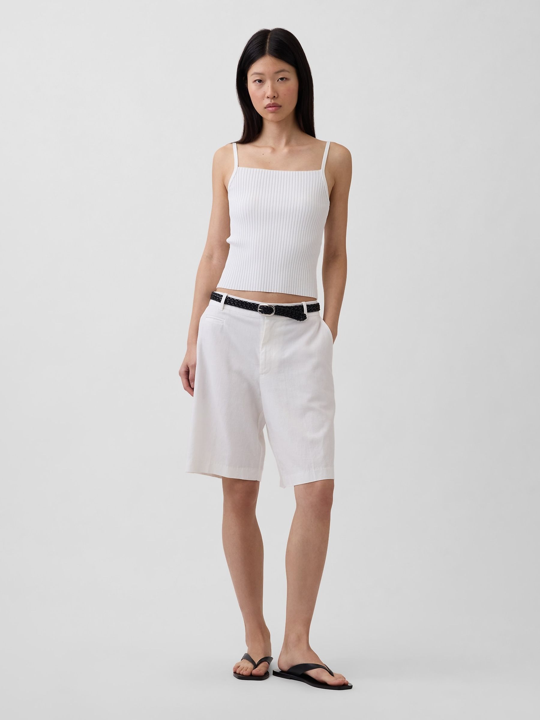 White 9 inch Low Rise Linen-Blend Shorts - Image 4 of 4