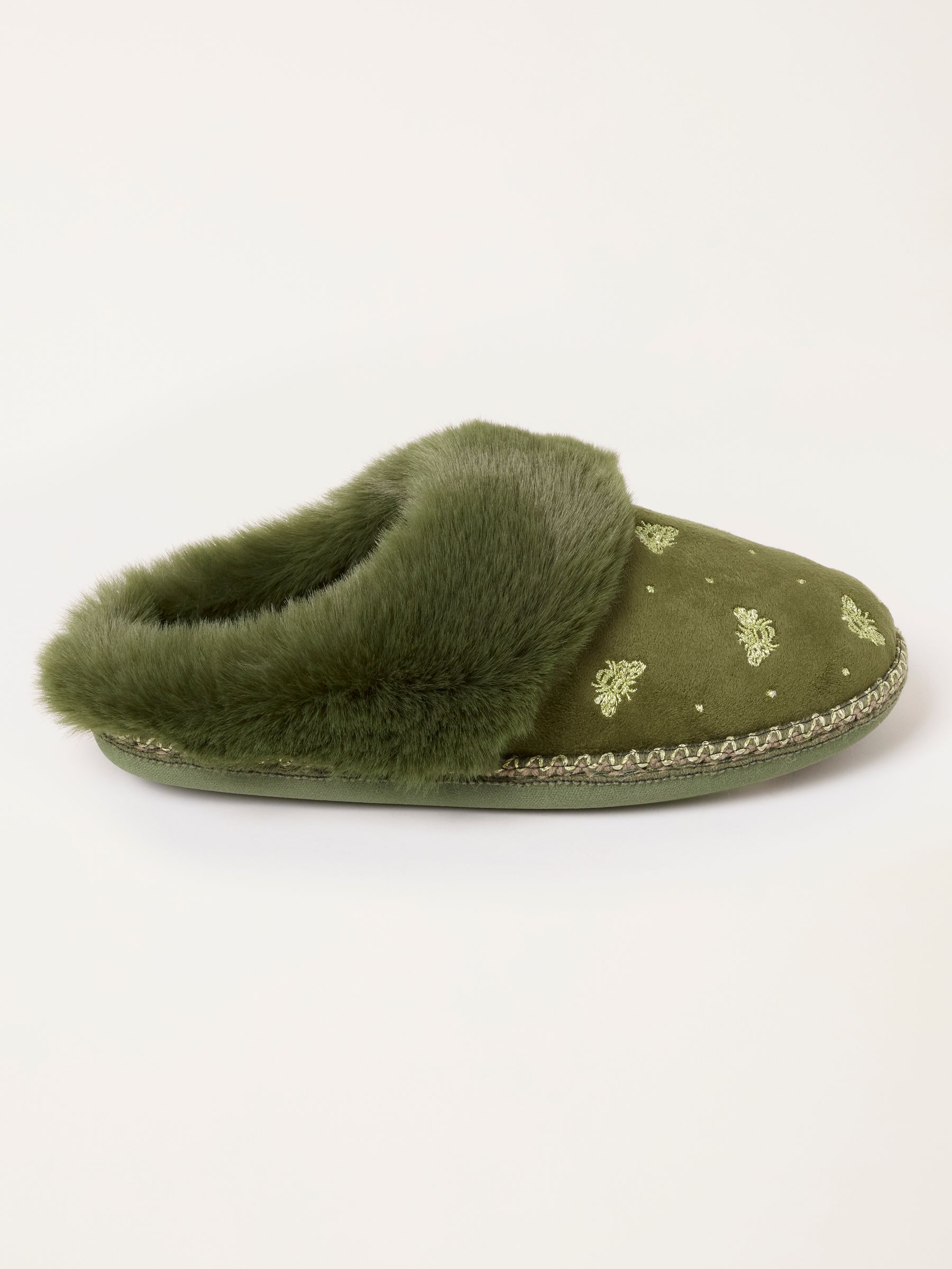 Maia Khaki Green Faux Fur Mule Slippers - Image 1 of 3