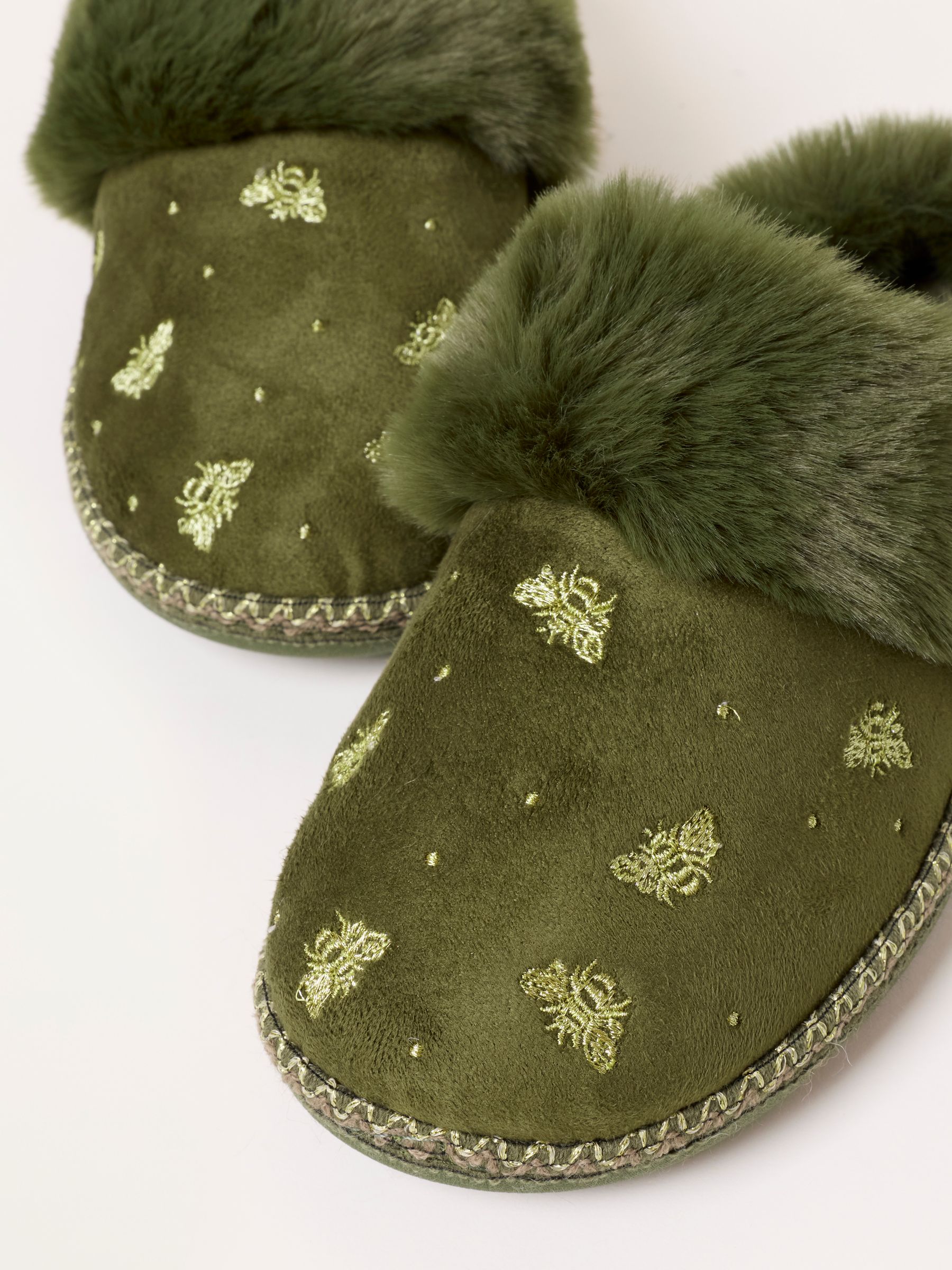 Maia Khaki Green Faux Fur Mule Slippers - Image 2 of 3 Maia Khaki Green Faux Fur Mule Slippers - Image 2 of 3