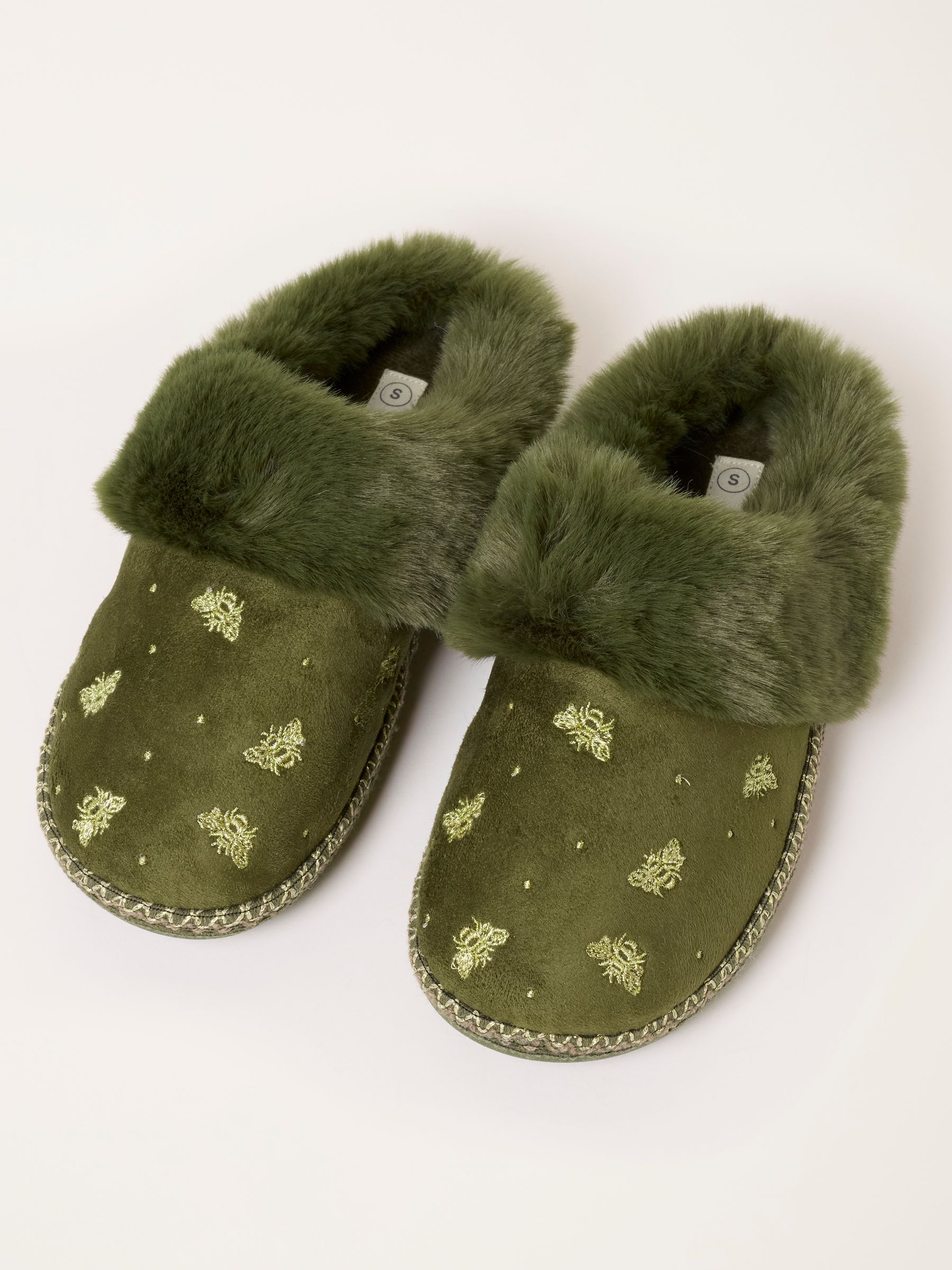 Maia Khaki Green Faux Fur Mule Slippers - Image 3 of 3
