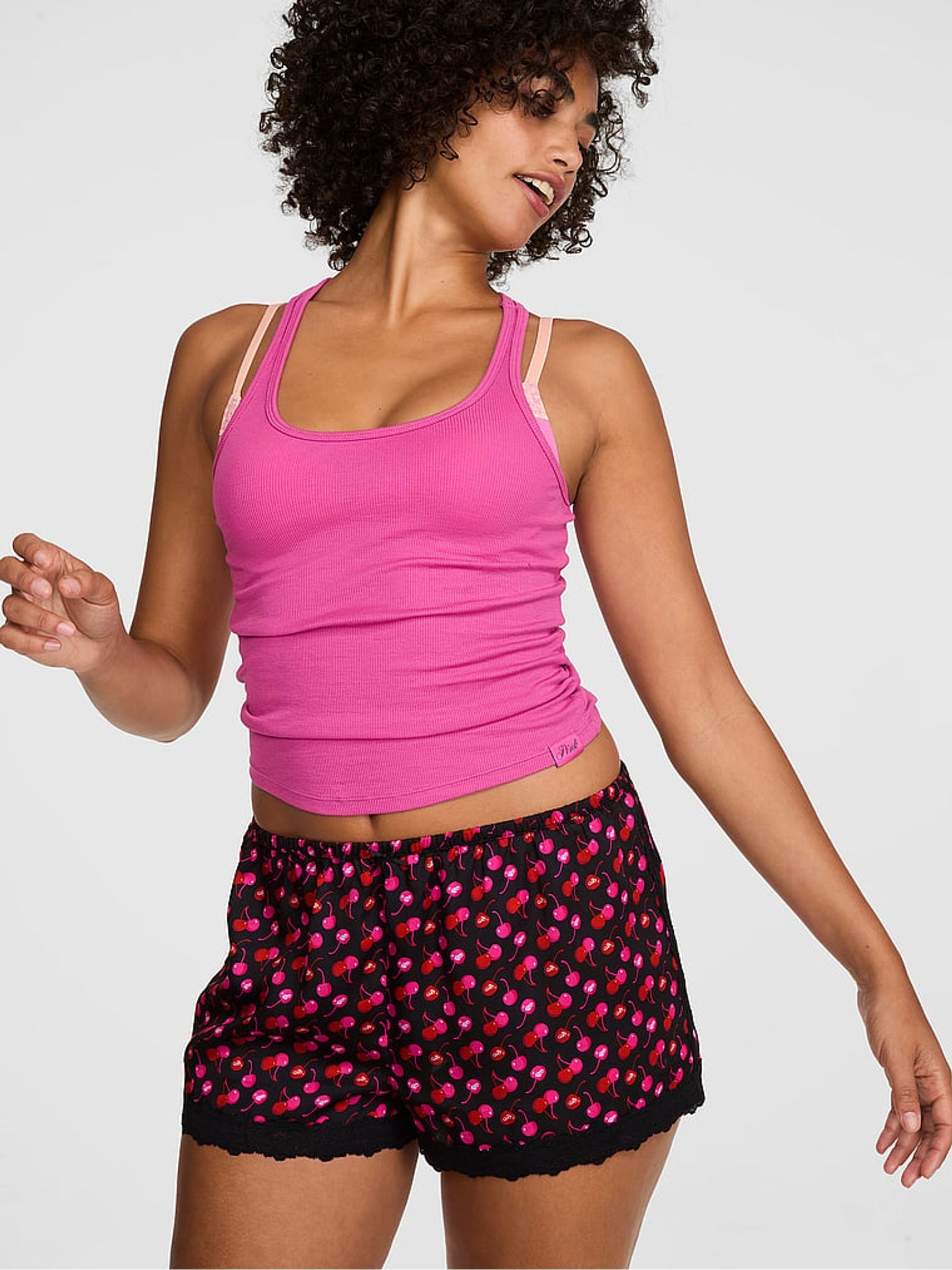 Black Cherries Print Lace Trim Short Pyjama Bottoms - Image 1 of 2