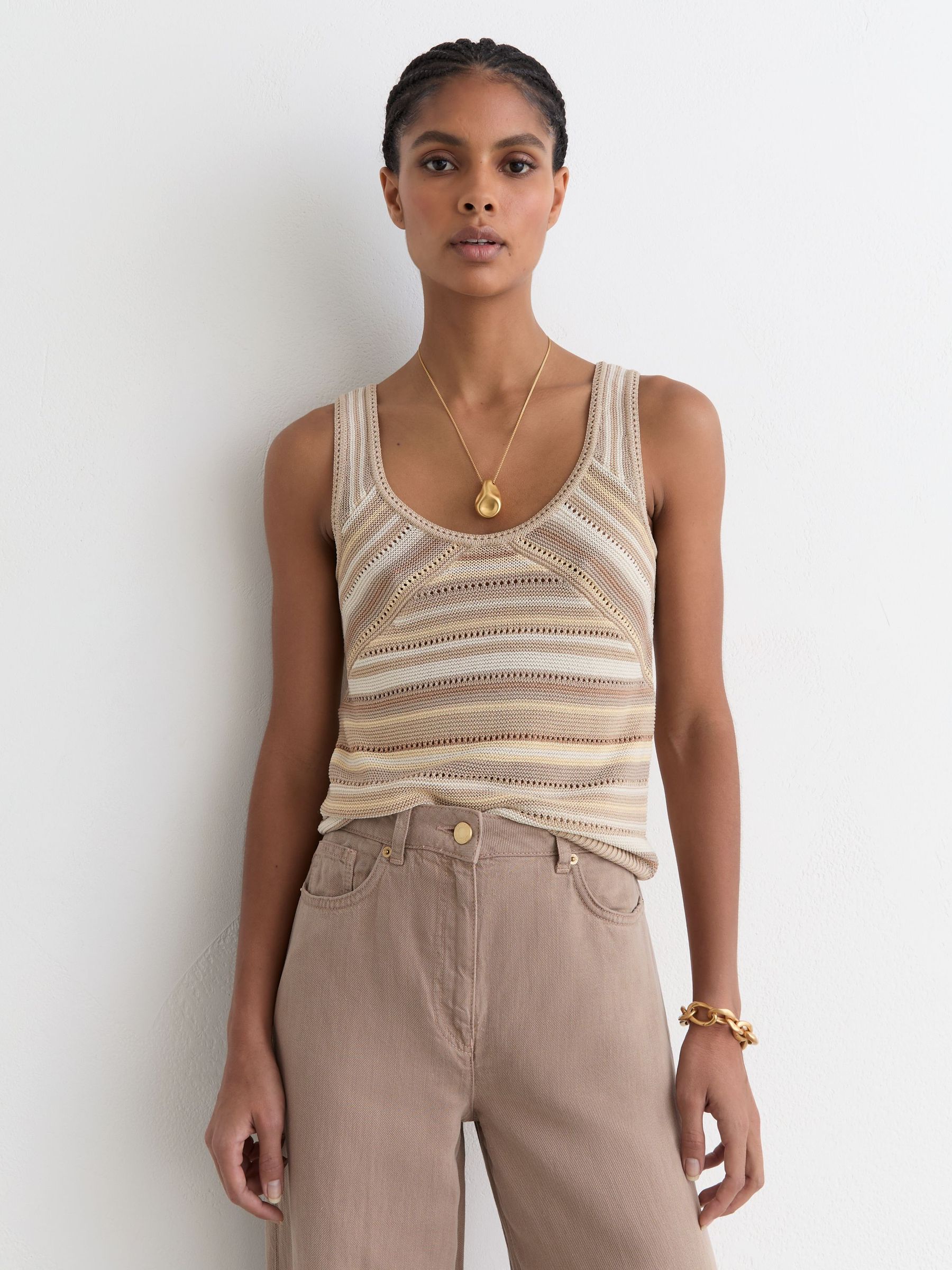 Striped Knit Scoop-Neck Vest in Dark Neutral - Image 3 of 7