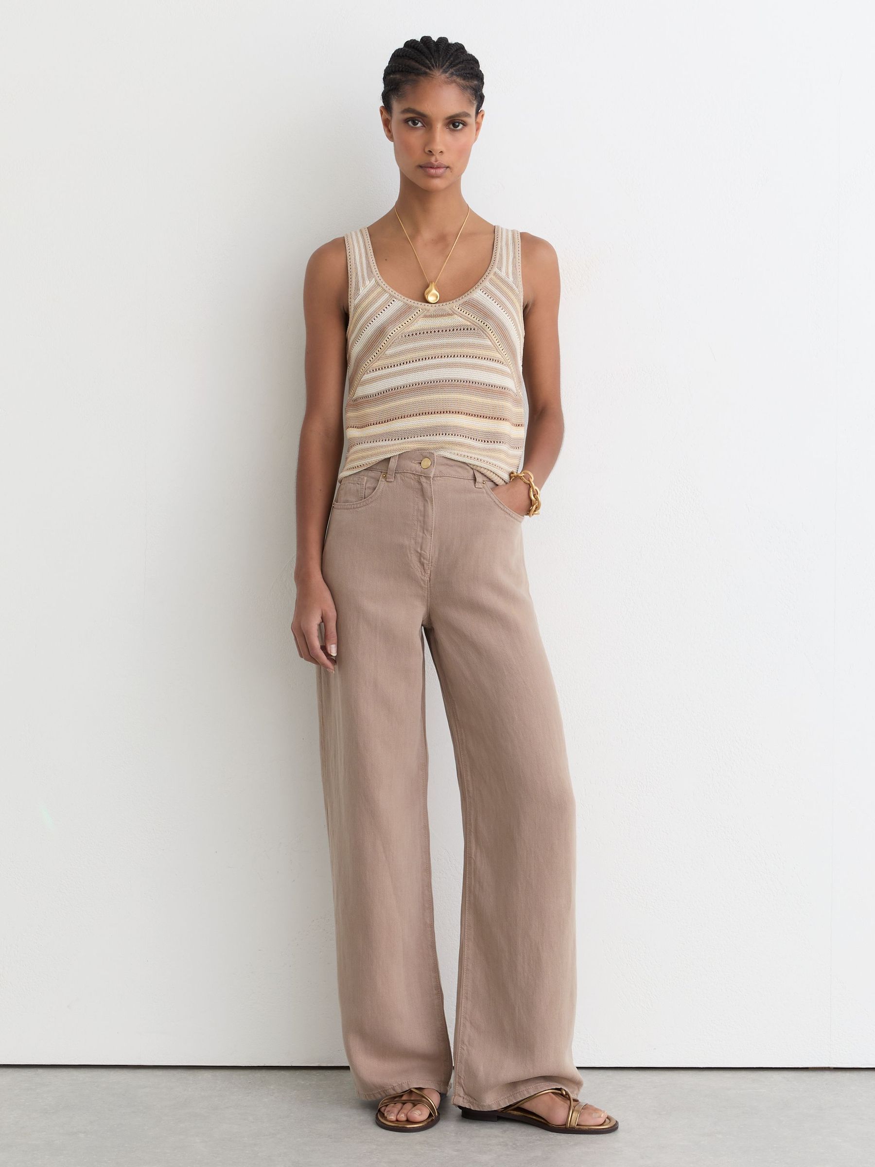 Striped Knit Scoop-Neck Vest in Dark Neutral - Image 4 of 7