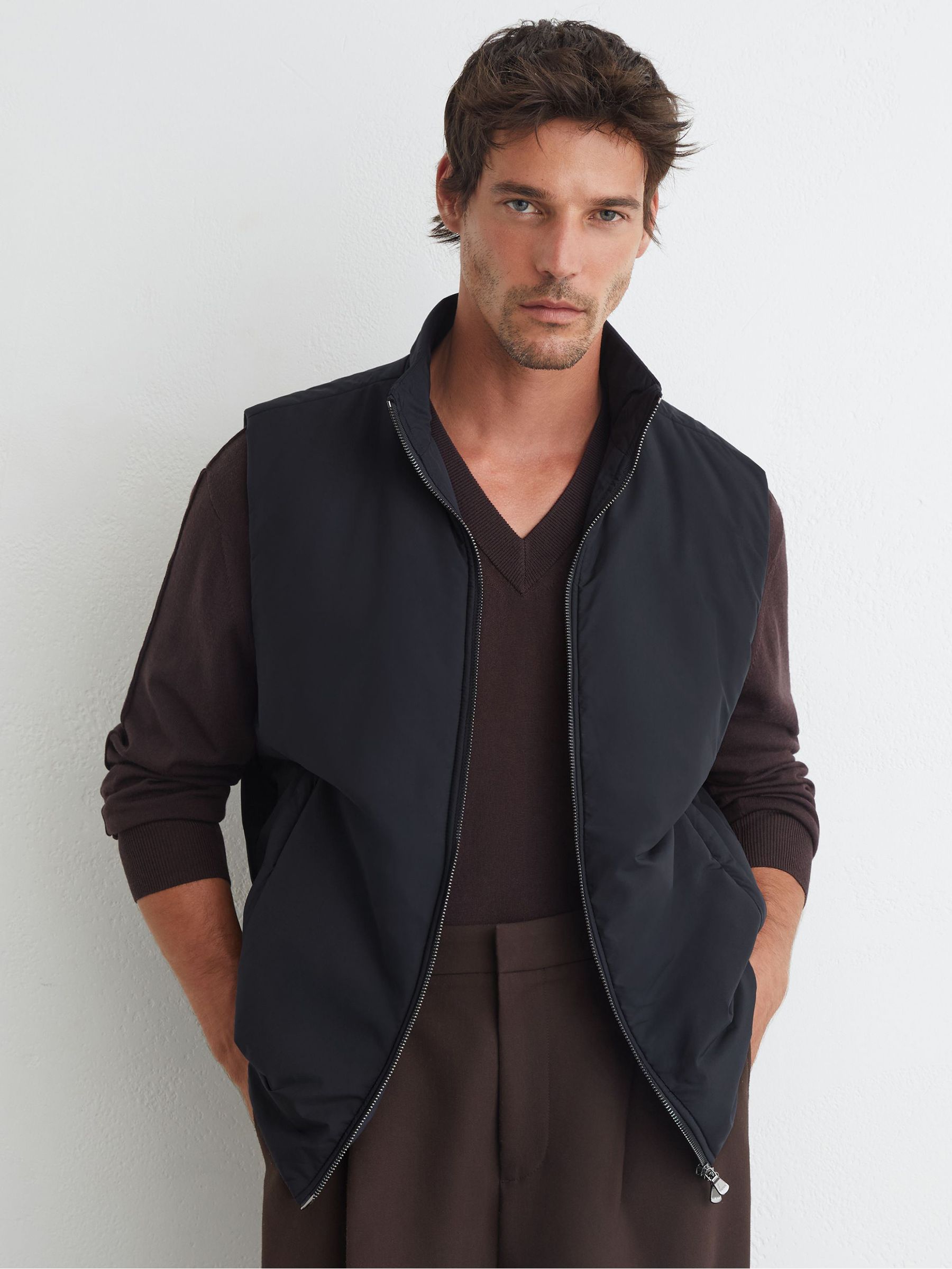 Technical Padded Zip-Through Gilet in Navy - Image 3 of 6