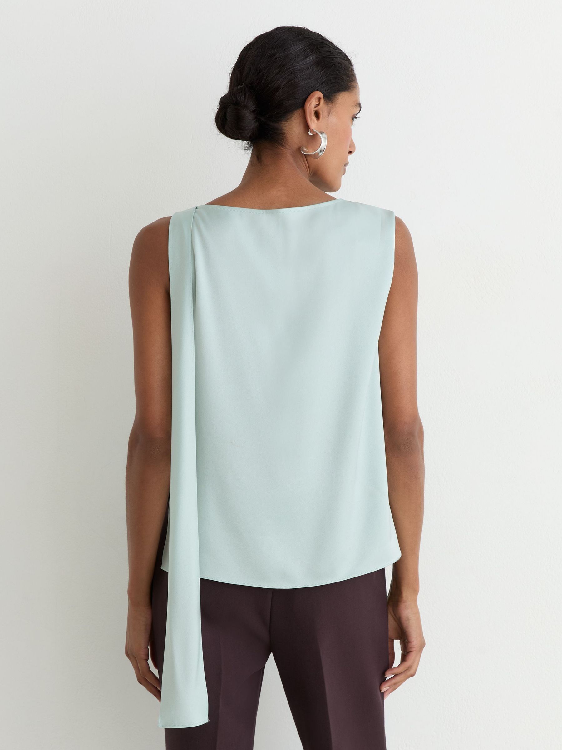 Satin Sleeveless Frill-Detail Top in Aqua Blue - Image 6 of 7