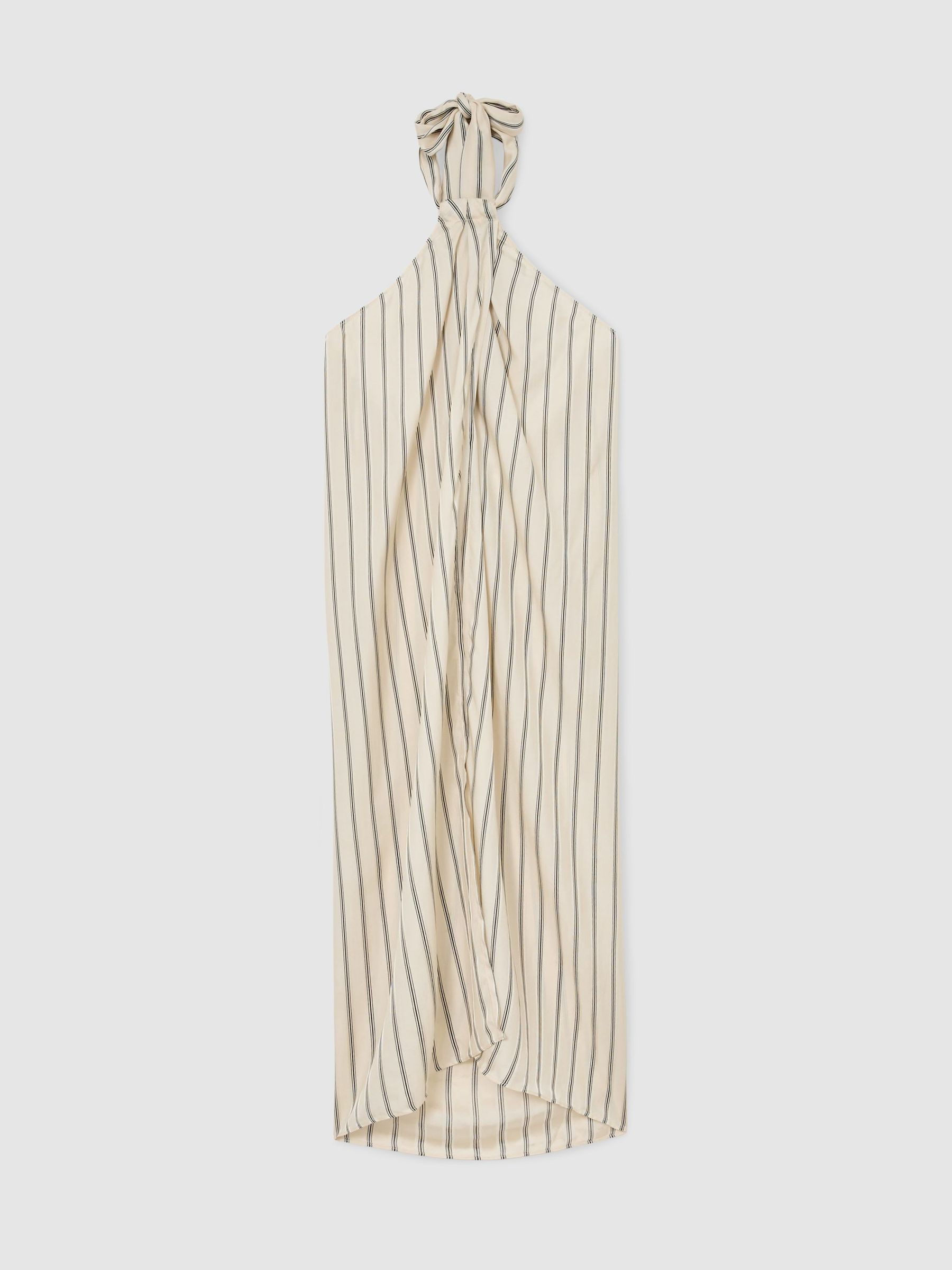 Halterneck Stripe Split-Front Resort Top in Ivory/Black - Image 2 of 7