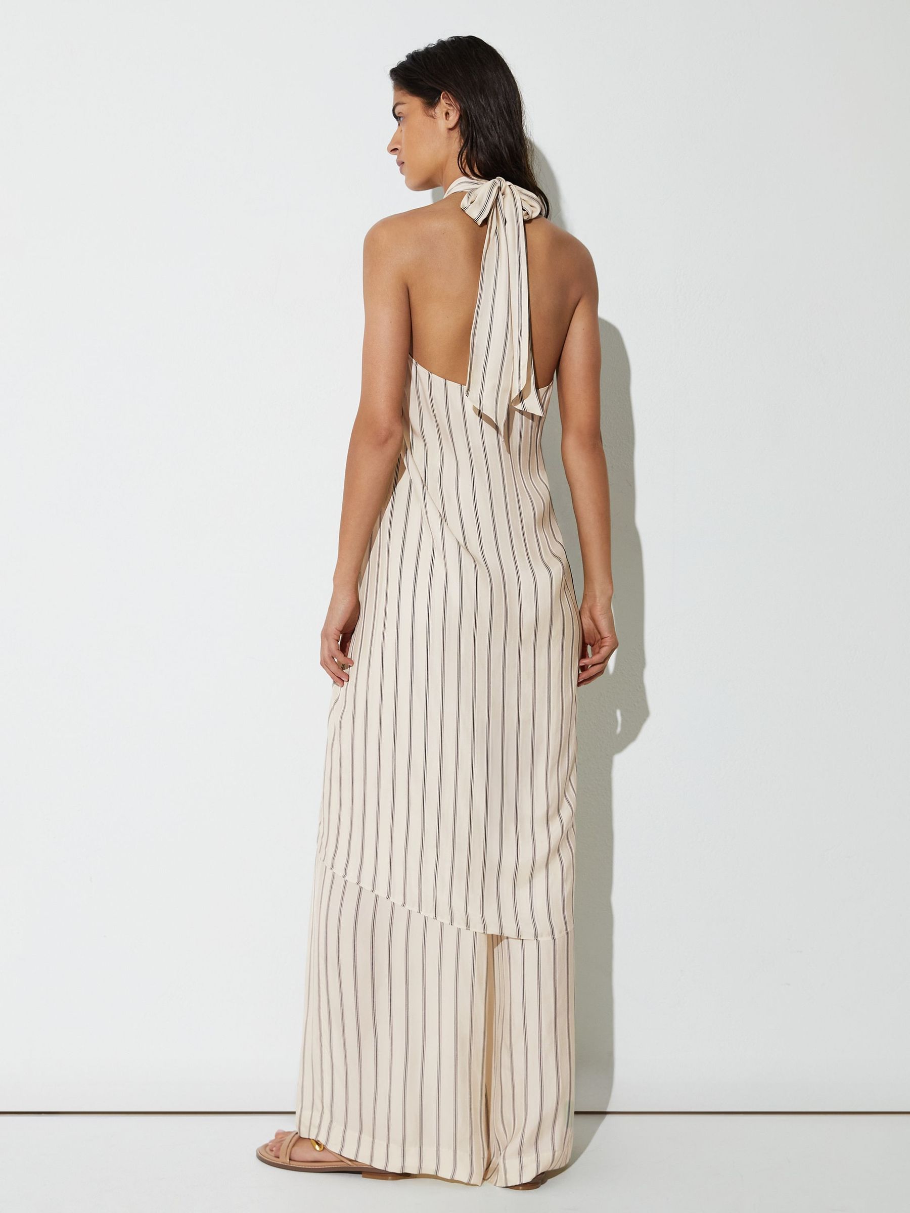Halterneck Stripe Split-Front Resort Top in Ivory/Black - Image 4 of 7