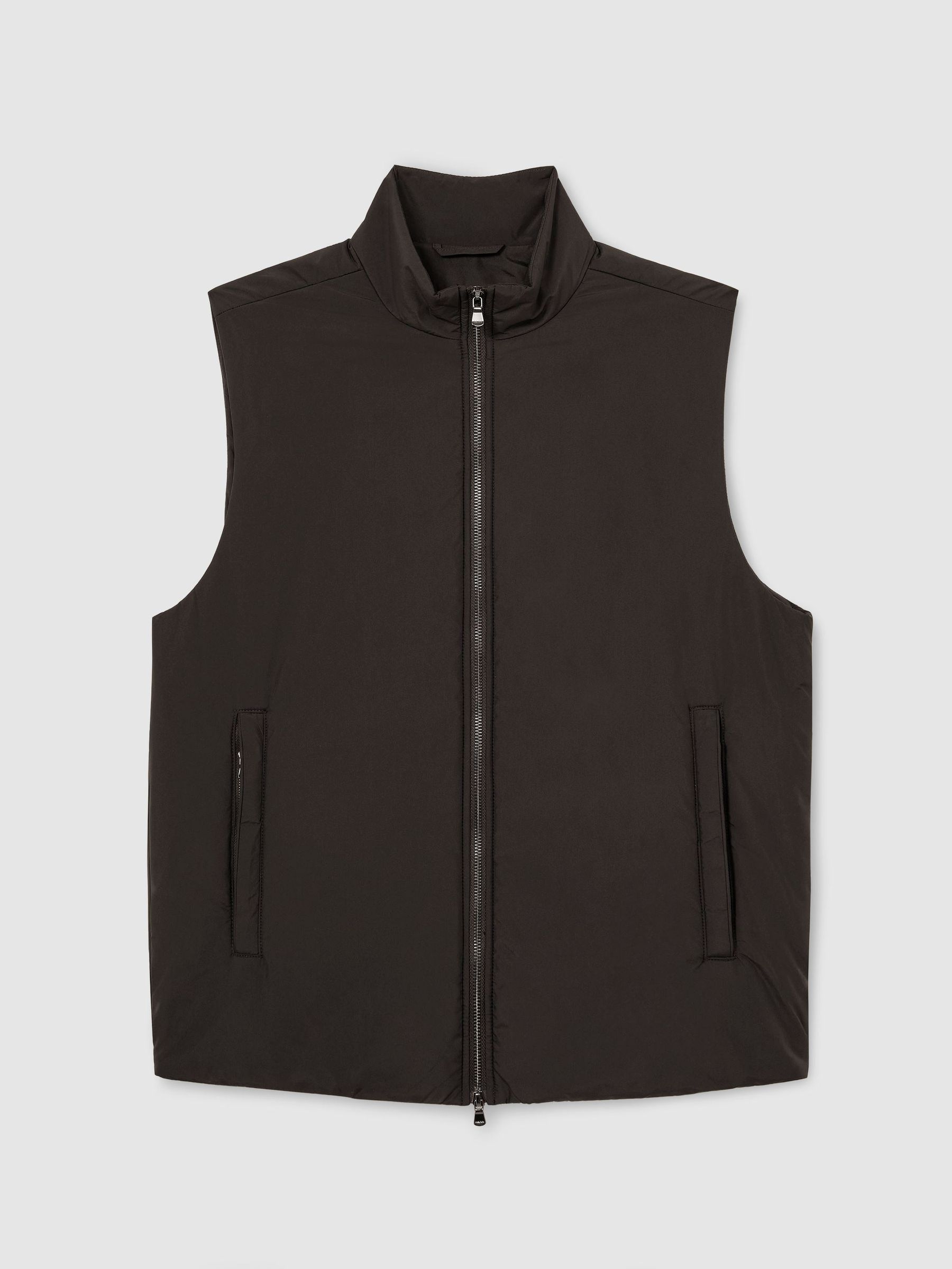 Technical Padded Zip-Through Gilet in Dark Brown - Image 2 of 6