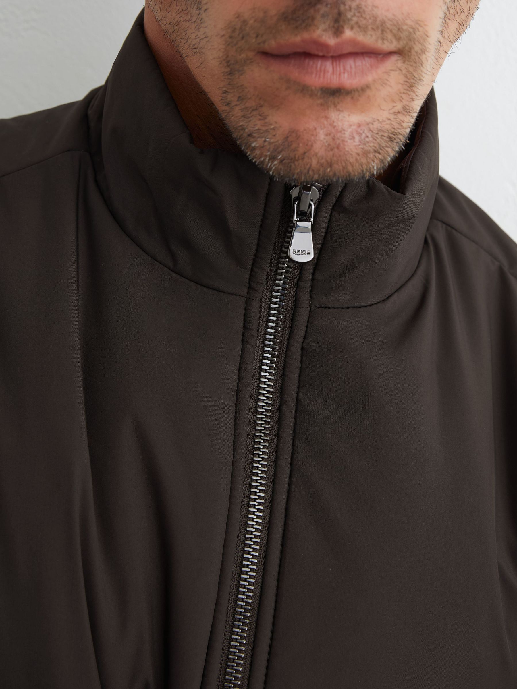Technical Padded Zip-Through Gilet in Dark Brown - Image 3 of 6