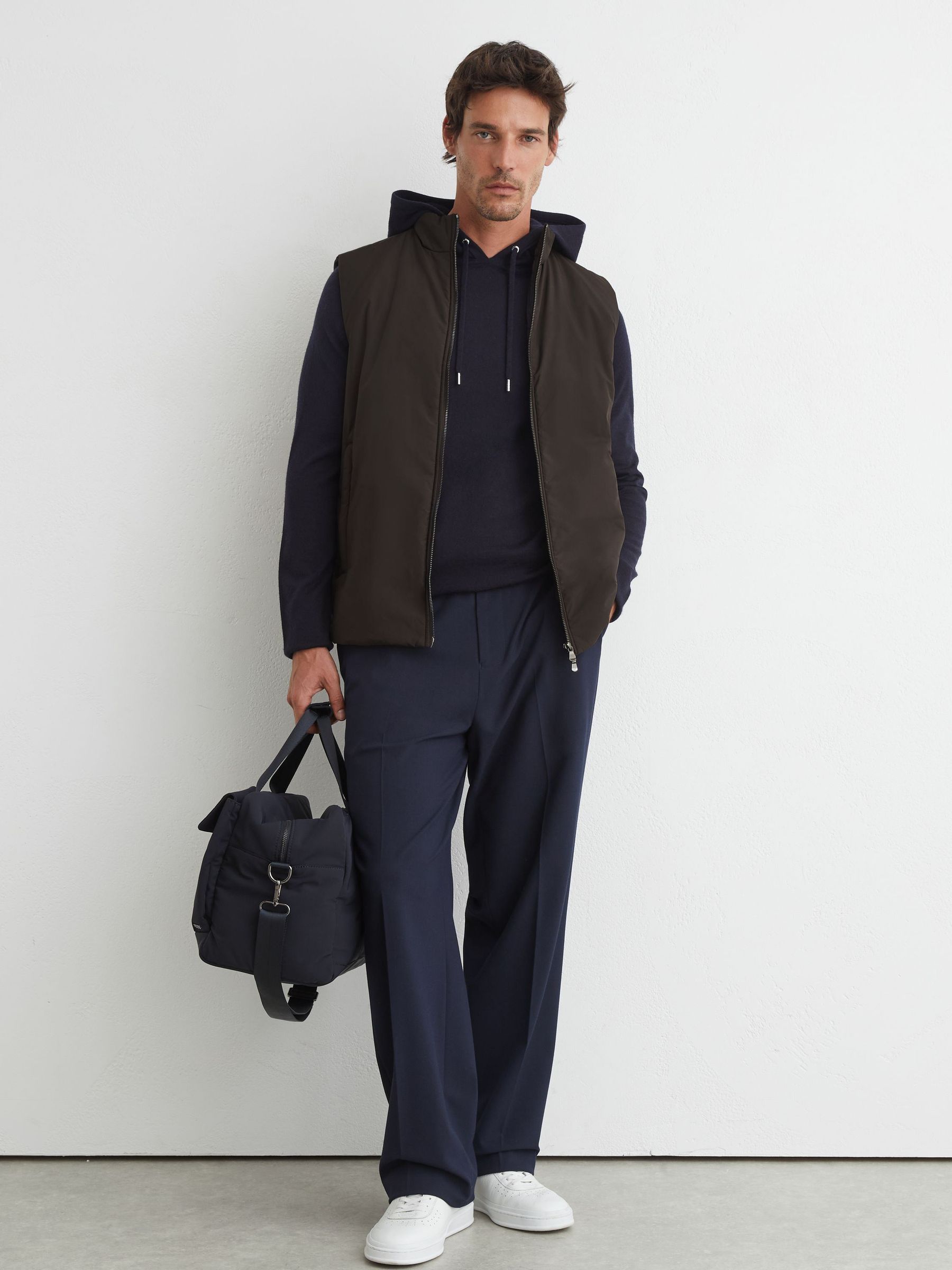 Technical Padded Zip-Through Gilet in Dark Brown - Image 4 of 6