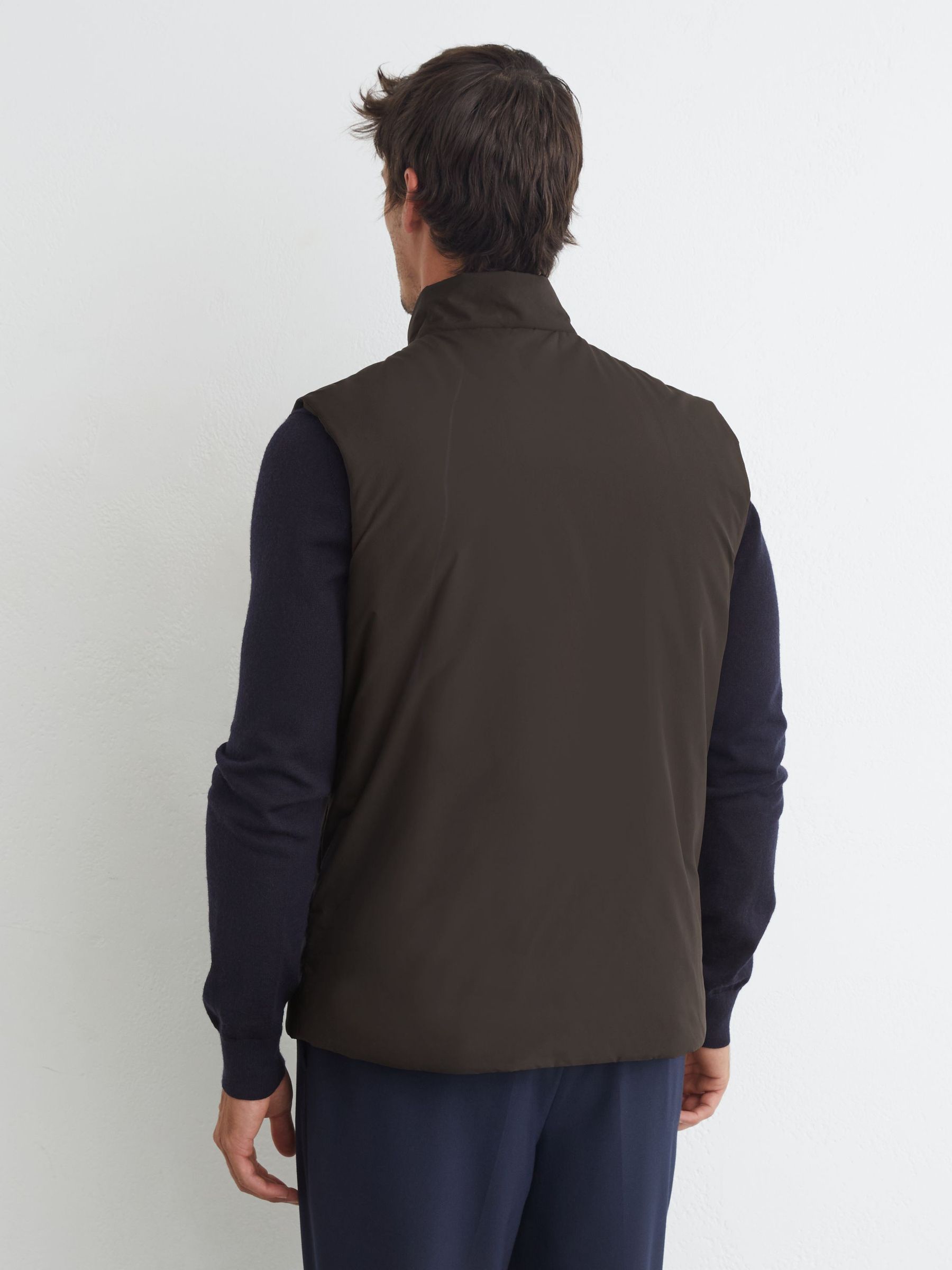 Technical Padded Zip-Through Gilet in Dark Brown - Image 5 of 6