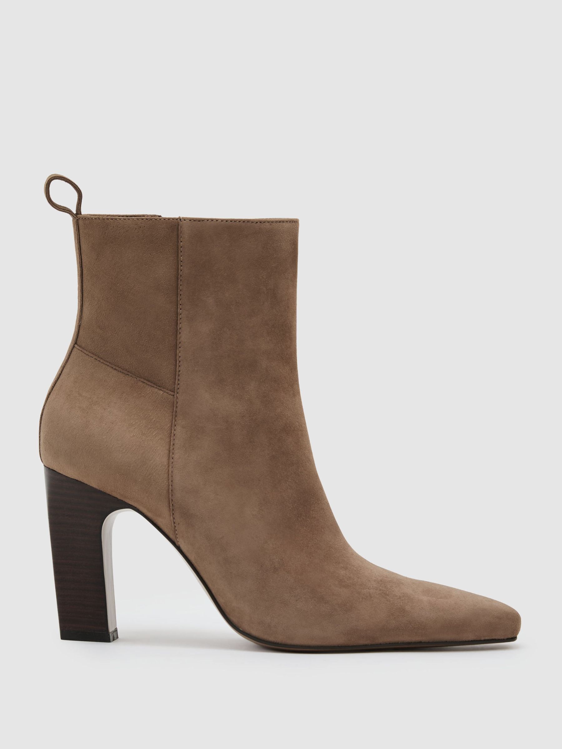 Suede Chisel-Toe Block-Heel Ankle Boots in Taupe - Image 2 of 4 Suede Chisel-Toe Block-Heel Ankle Boots in Taupe - Image 2 of 4