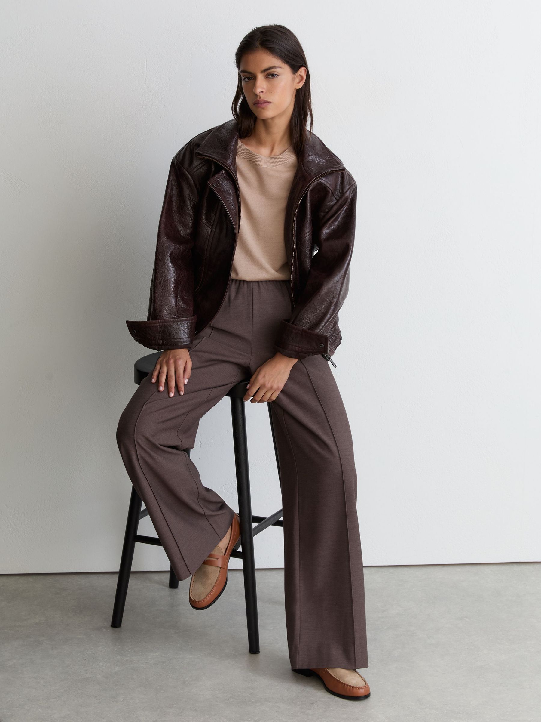 Leather and Suede Penny Loafers in Tan - Image 1 of 5