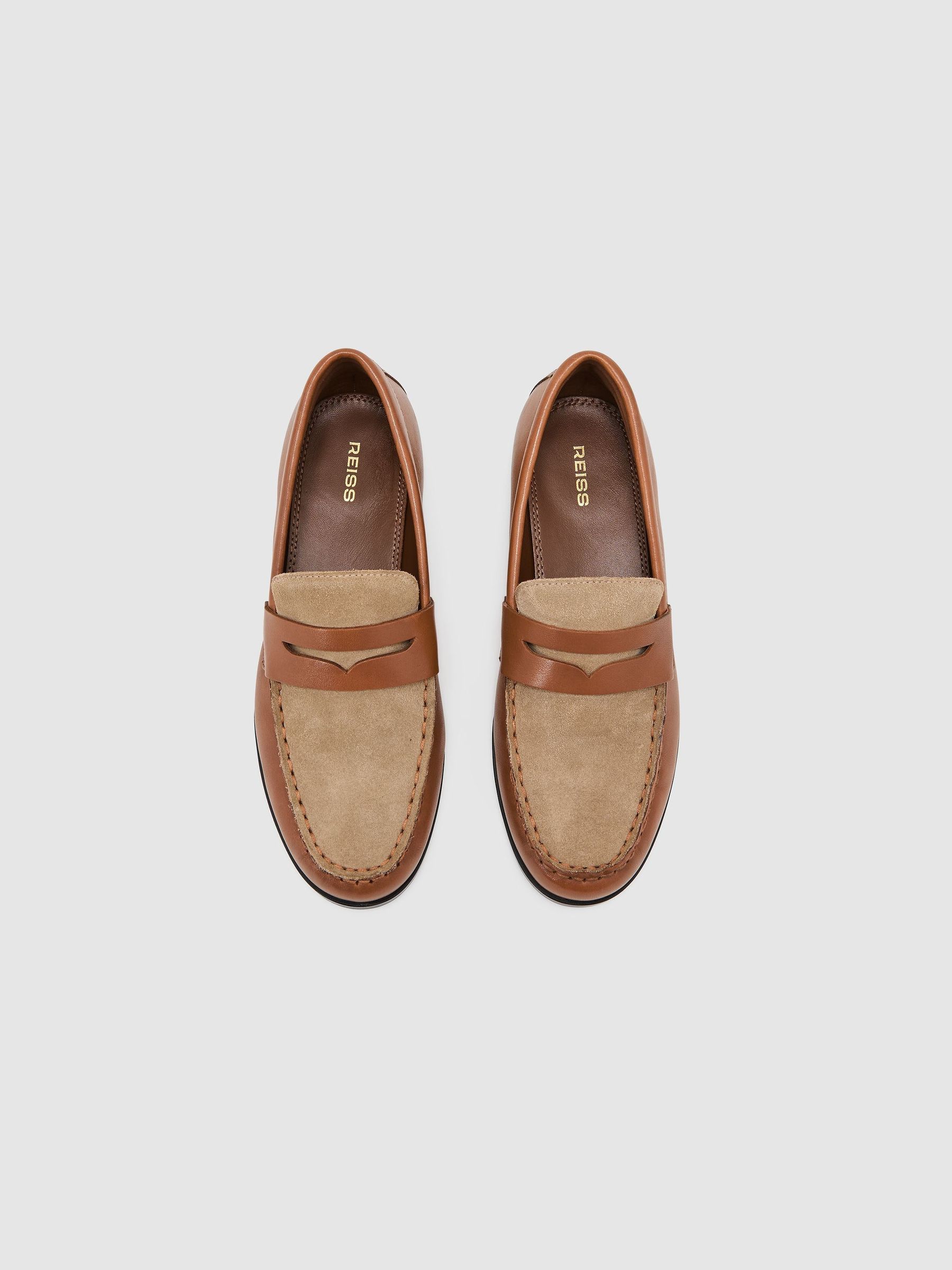 Leather and Suede Penny Loafers in Tan - Image 3 of 5