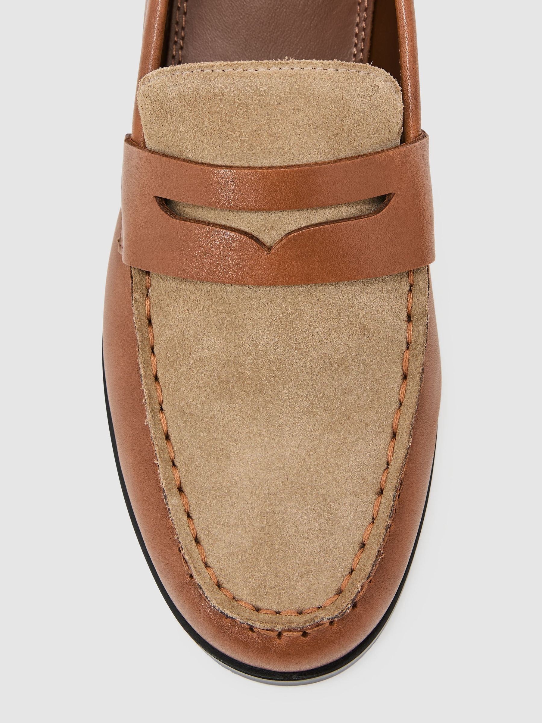 Leather and Suede Penny Loafers in Tan - Image 5 of 5