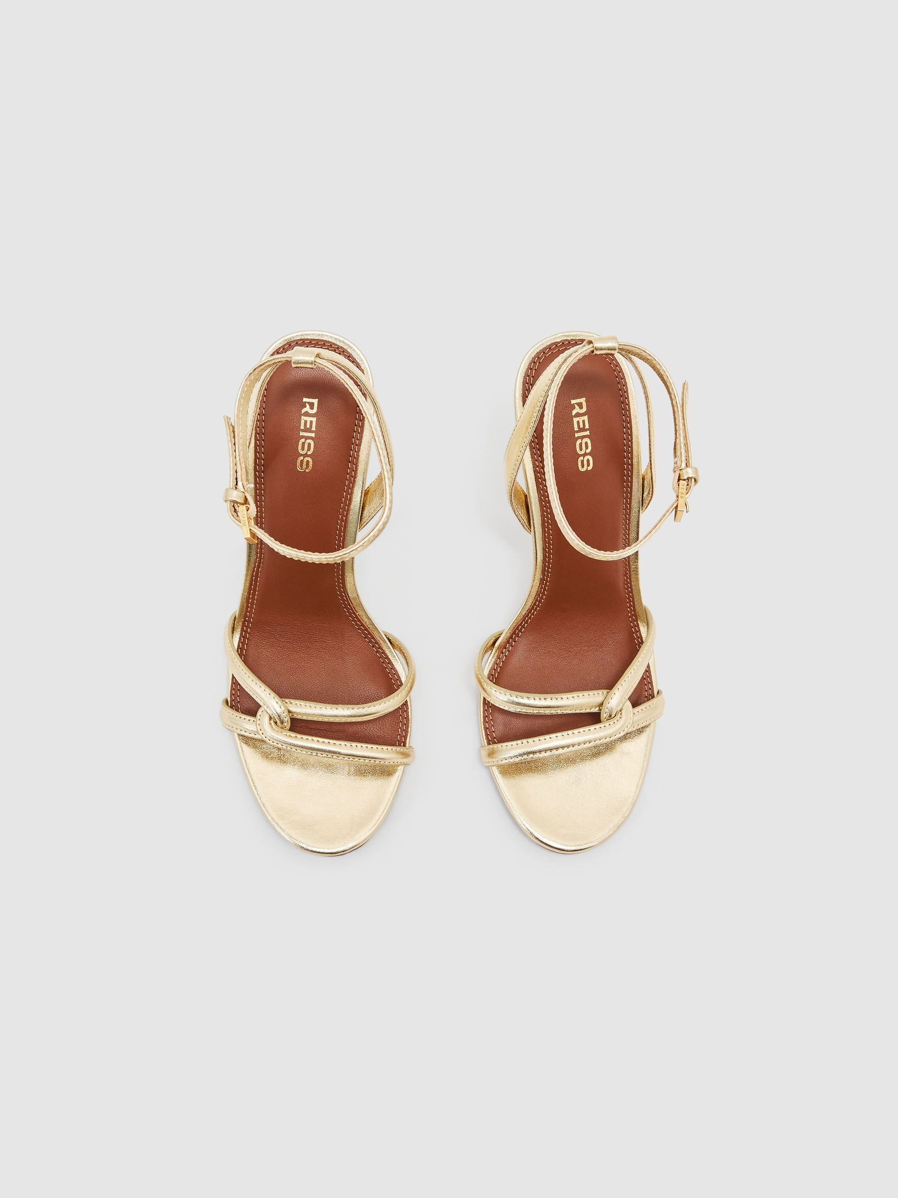 Leather Link-Strap Stiletto Sandals in Gold - Image 3 of 6