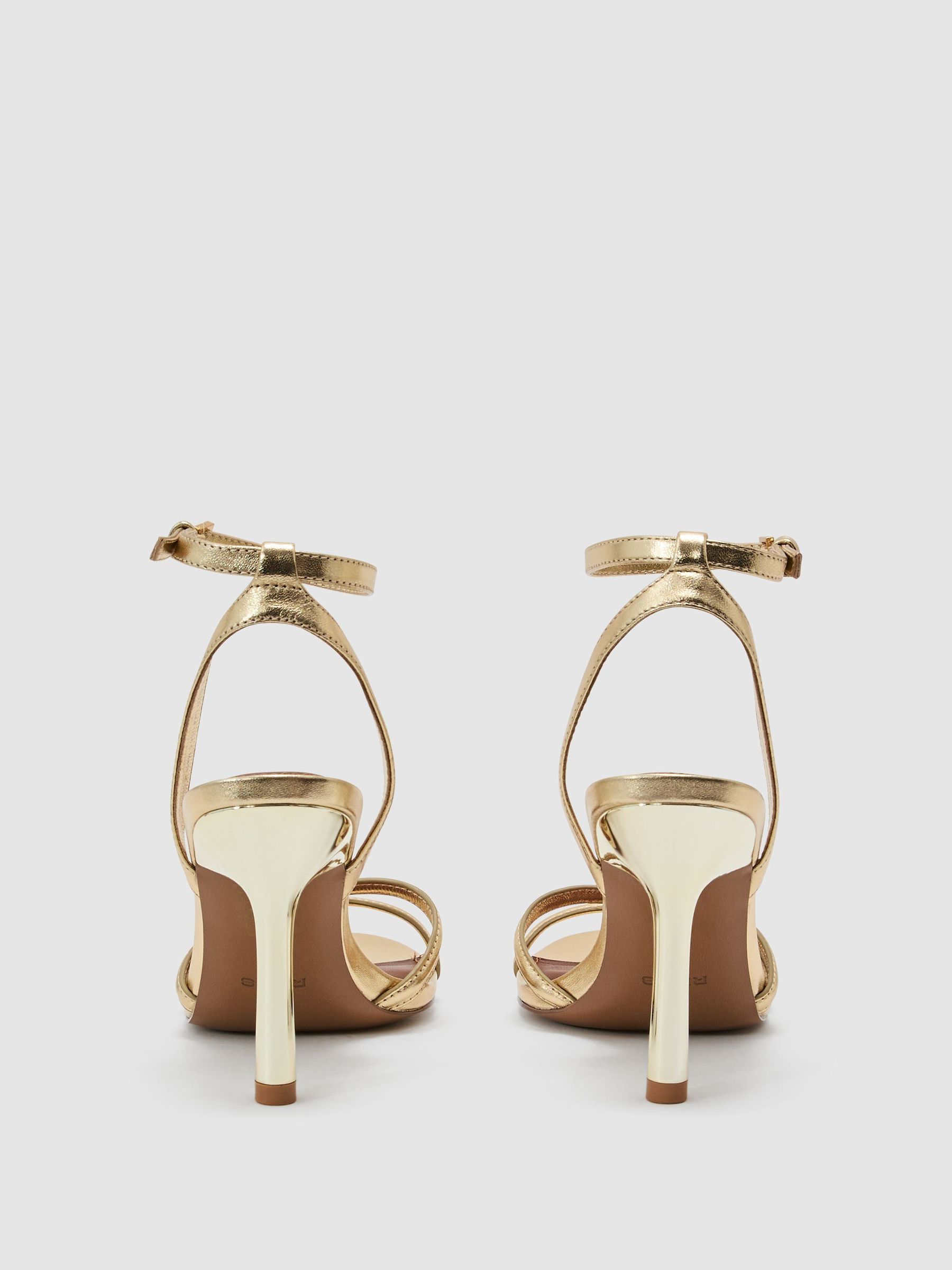 Leather Link-Strap Stiletto Sandals in Gold - Image 4 of 6