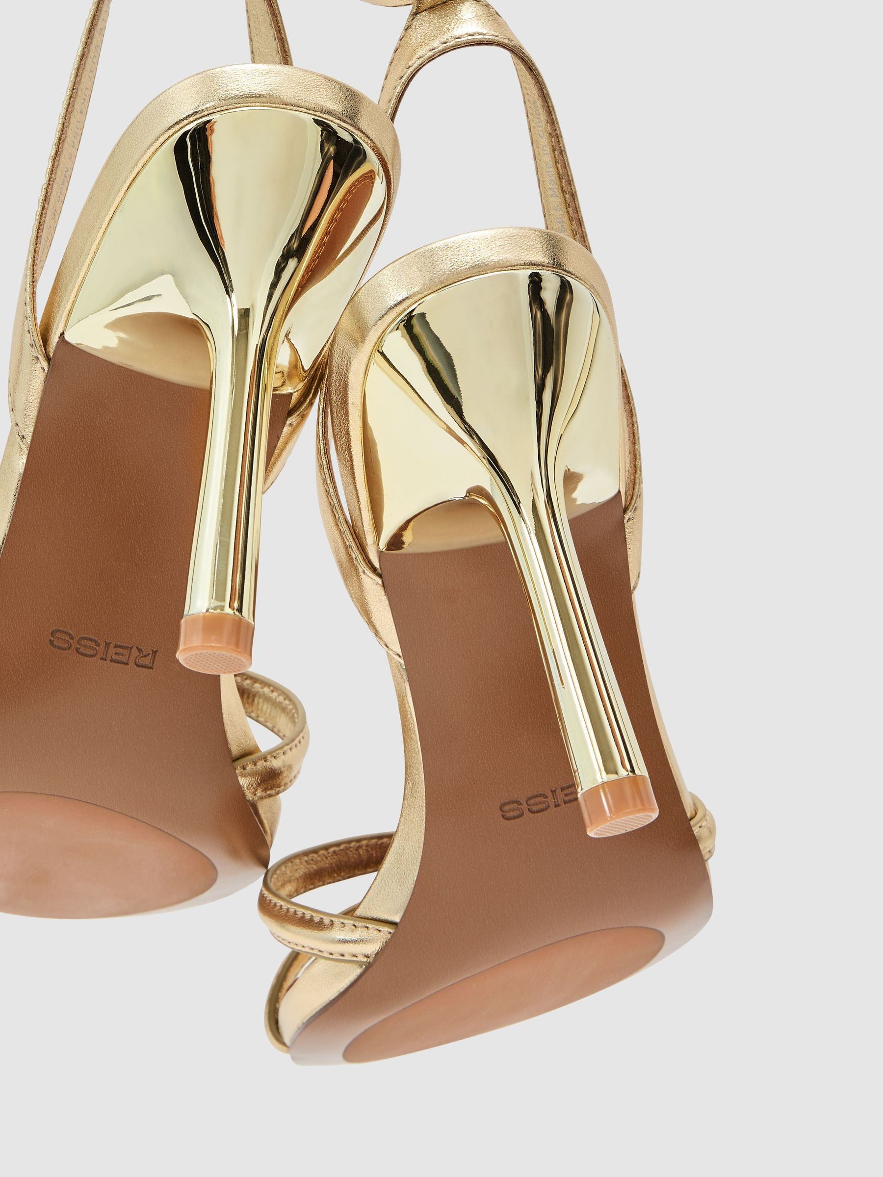 Leather Link-Strap Stiletto Sandals in Gold - Image 5 of 6