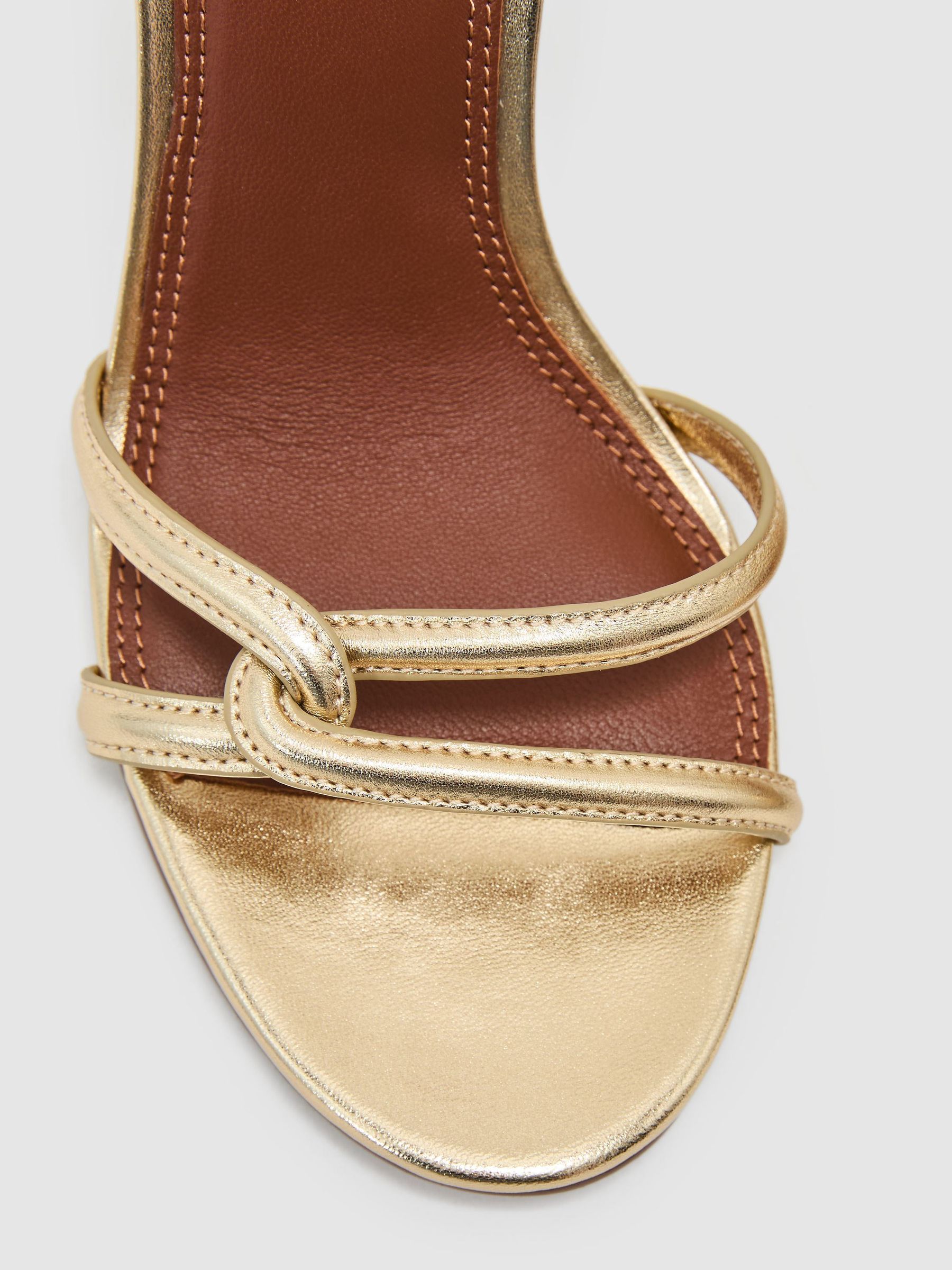 Leather Link-Strap Stiletto Sandals in Gold - Image 6 of 6