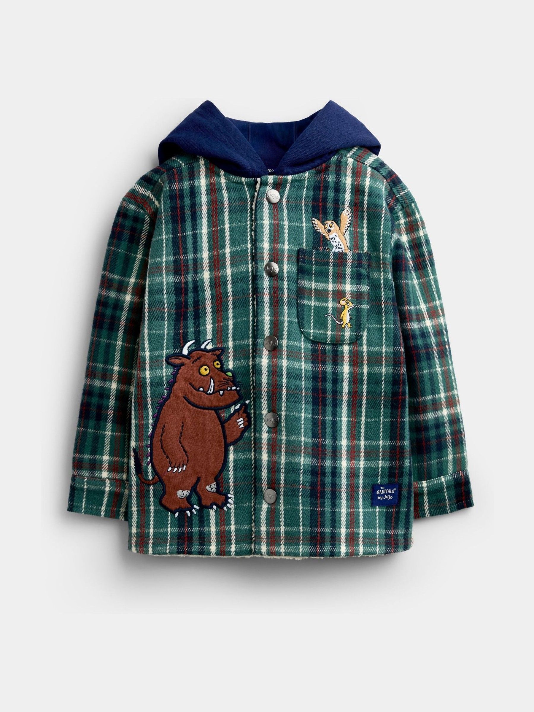 The Gruffalo Khaki Green Check Borg Hooded Shacket - Image 6 of 9