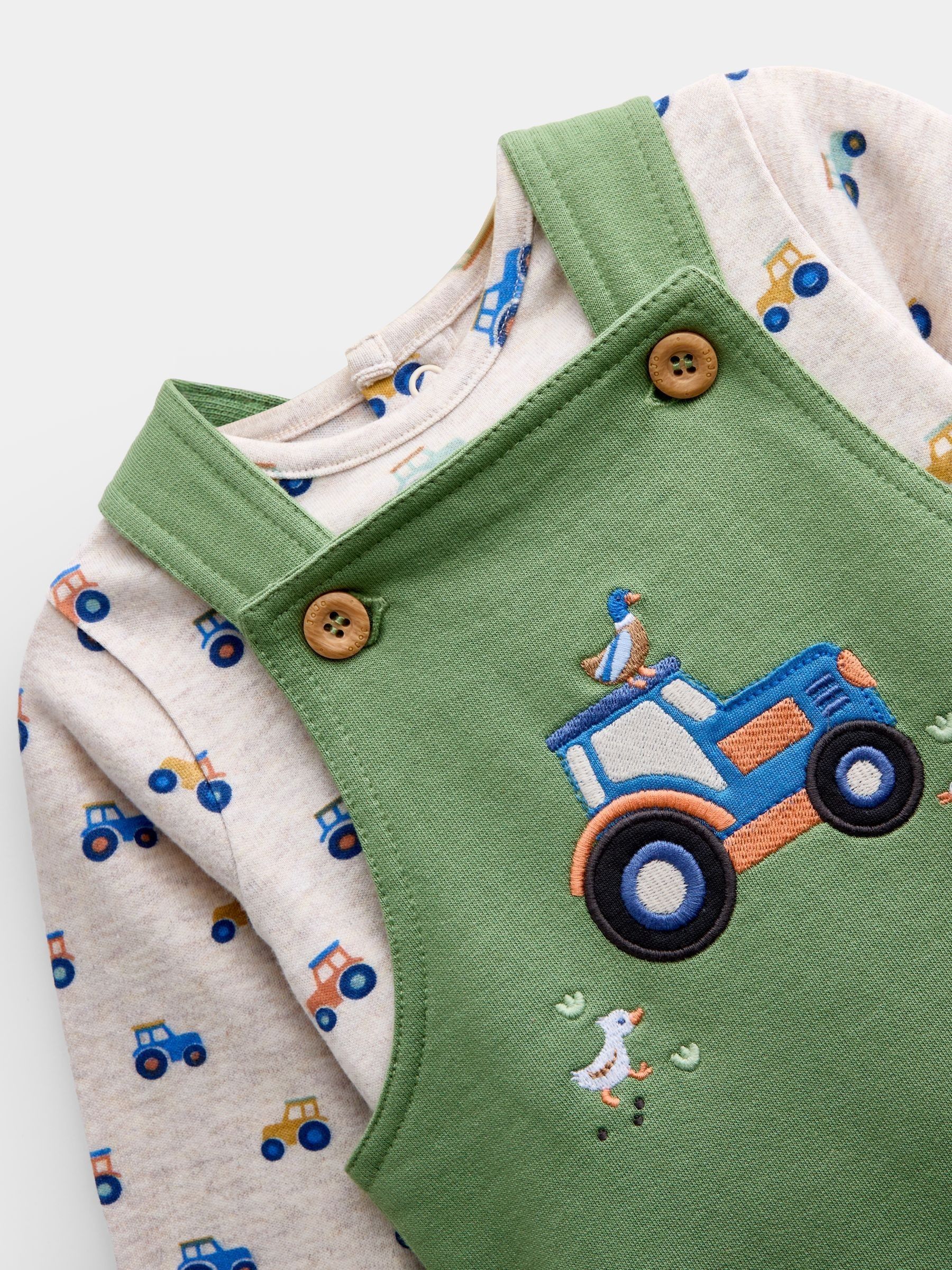 Green Tractor Jersey Dungaree & Bodysuit Set - Image 6 of 8