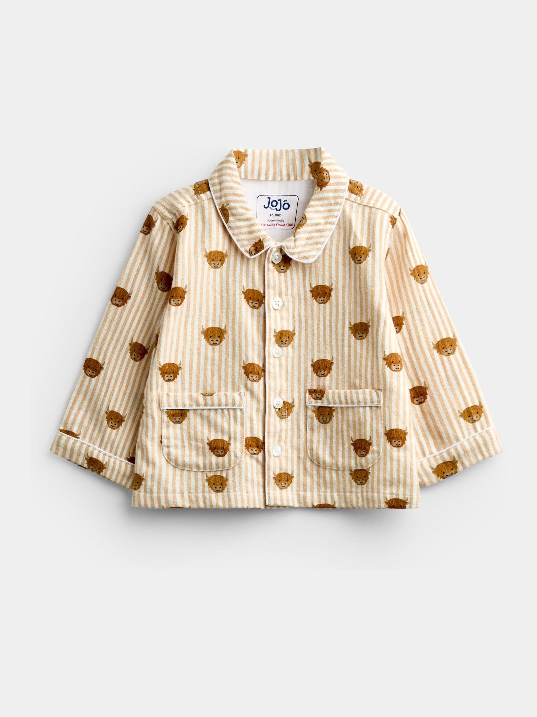 Stone Highland Cow Stripe Woven Pyjamas - Image 2 of 6 Stone Highland Cow Stripe Woven Pyjamas - Image 2 of 6