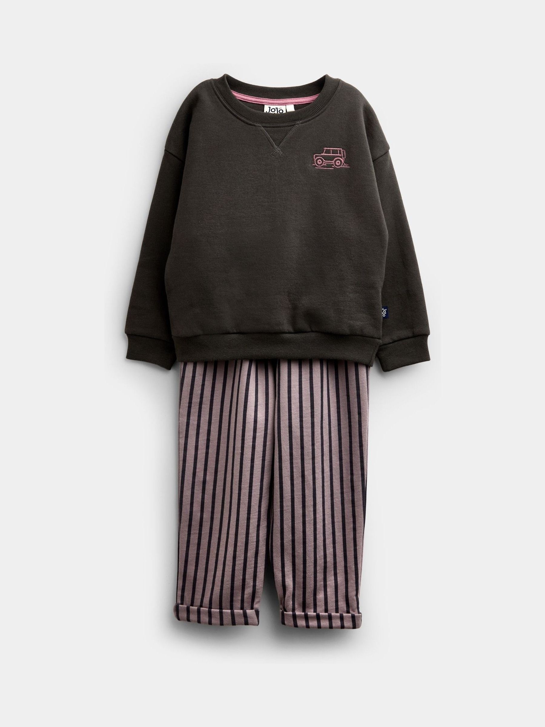 Grey Marl Jeep 2-Piece Sweatshirt & Stripe Jogger Set - Image 3 of 9
