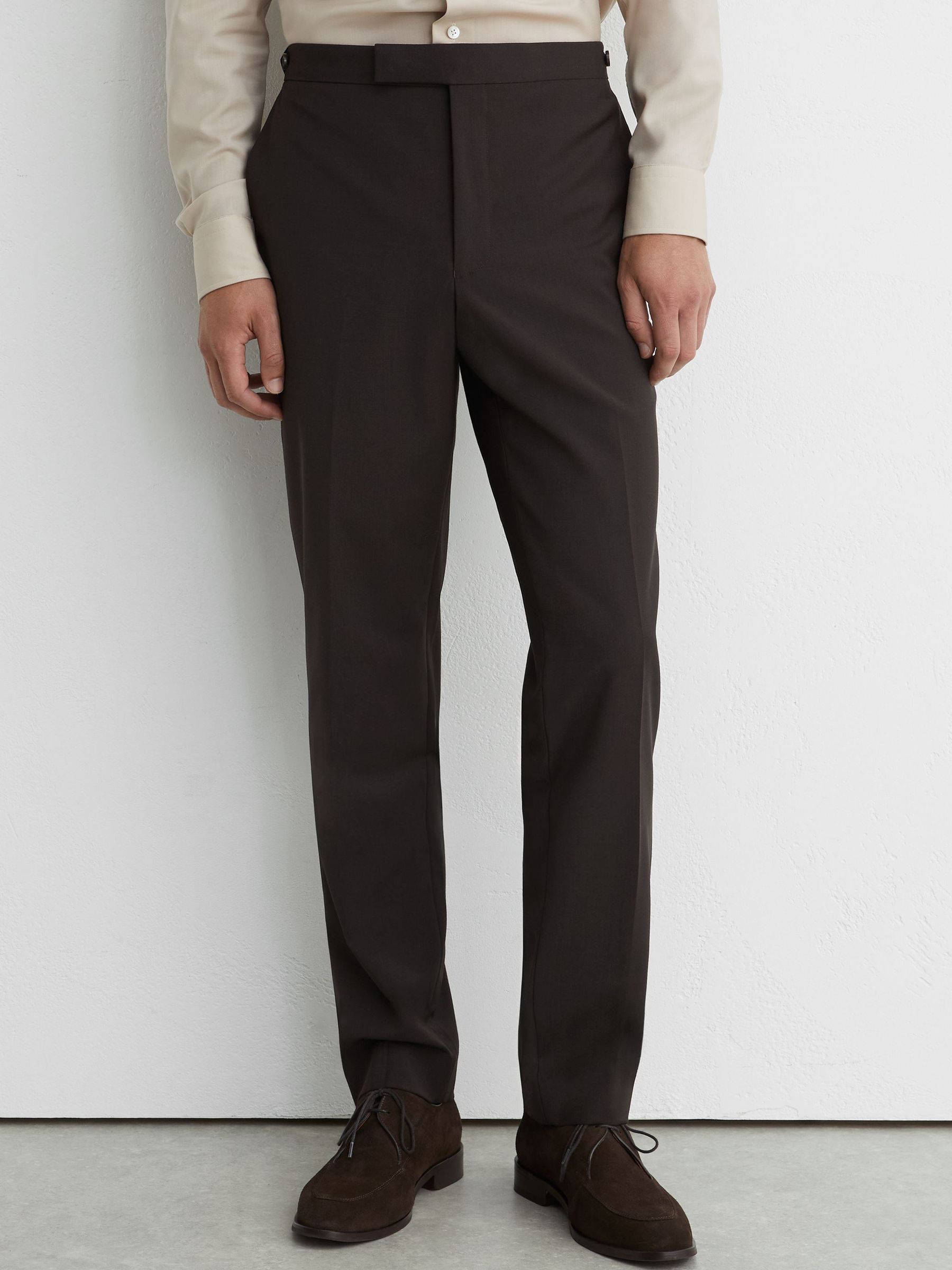 Wool-Blend Side-Adjuster Suit Trousers Tailored-Fit in Chocolate Brown - Image 3 of 7